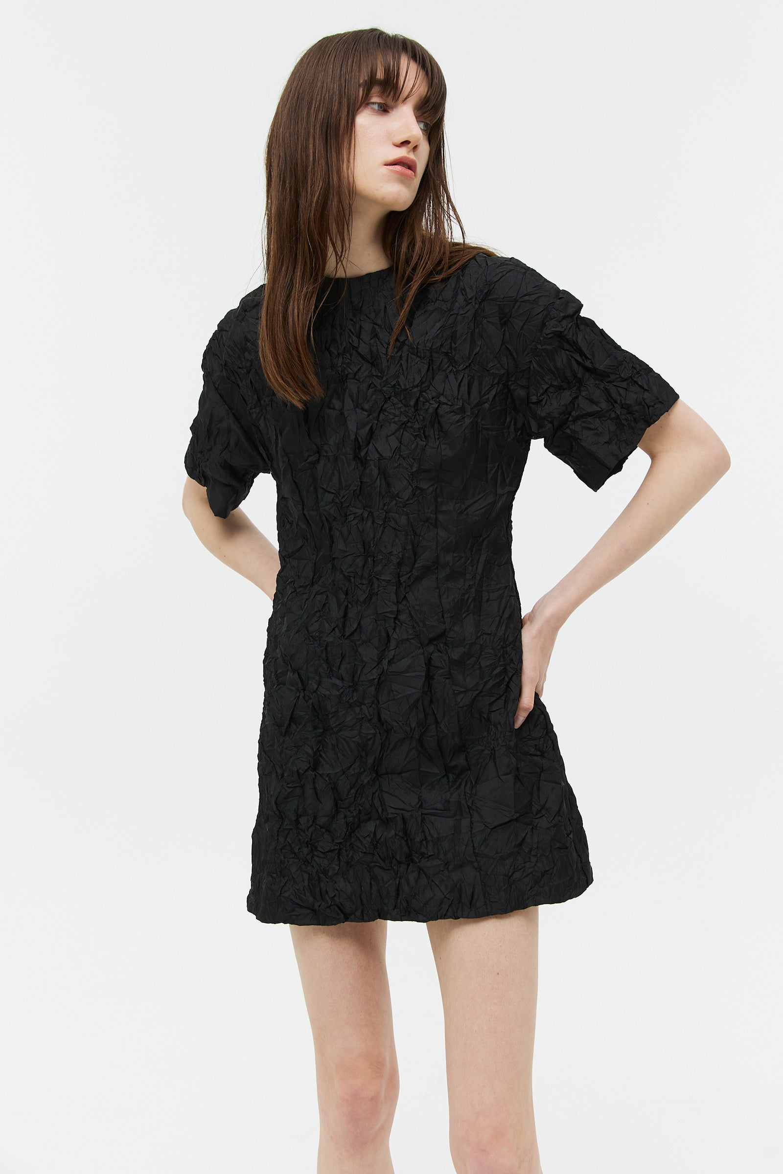 CREASE MINI DRESS_BLACK