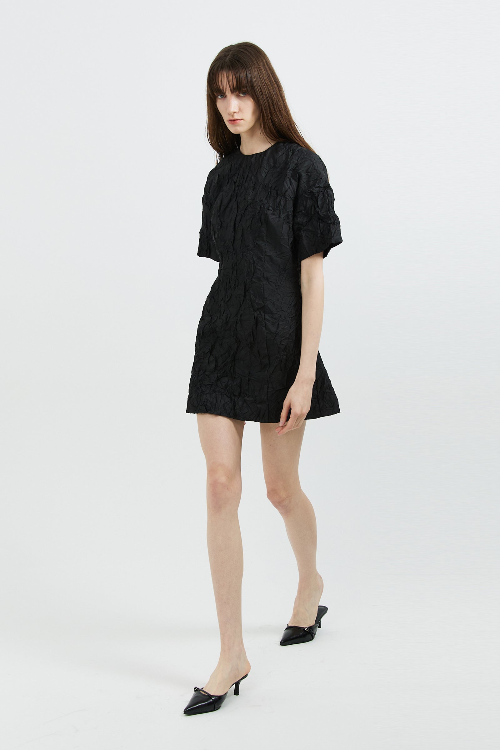 CREASE MINI DRESS_BLACK