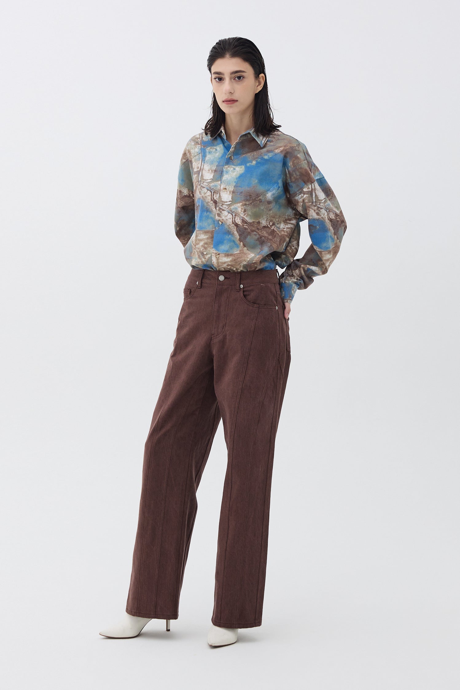 DOUBLE-SEAMED DENIM PANTS_BROWN