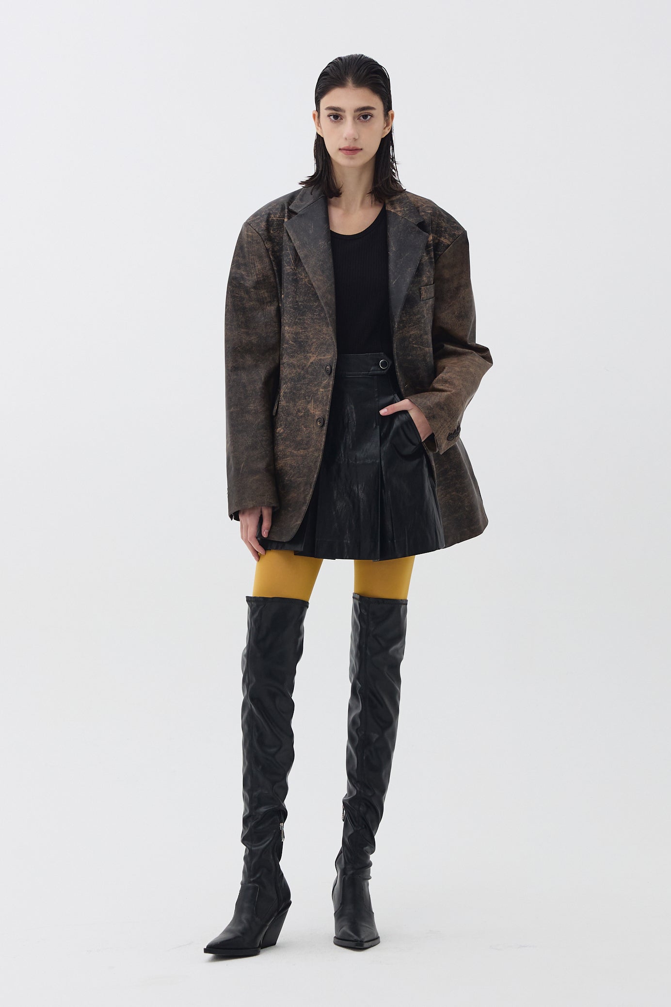 REAL WASHED COWHIDE BLAZER_BROWN