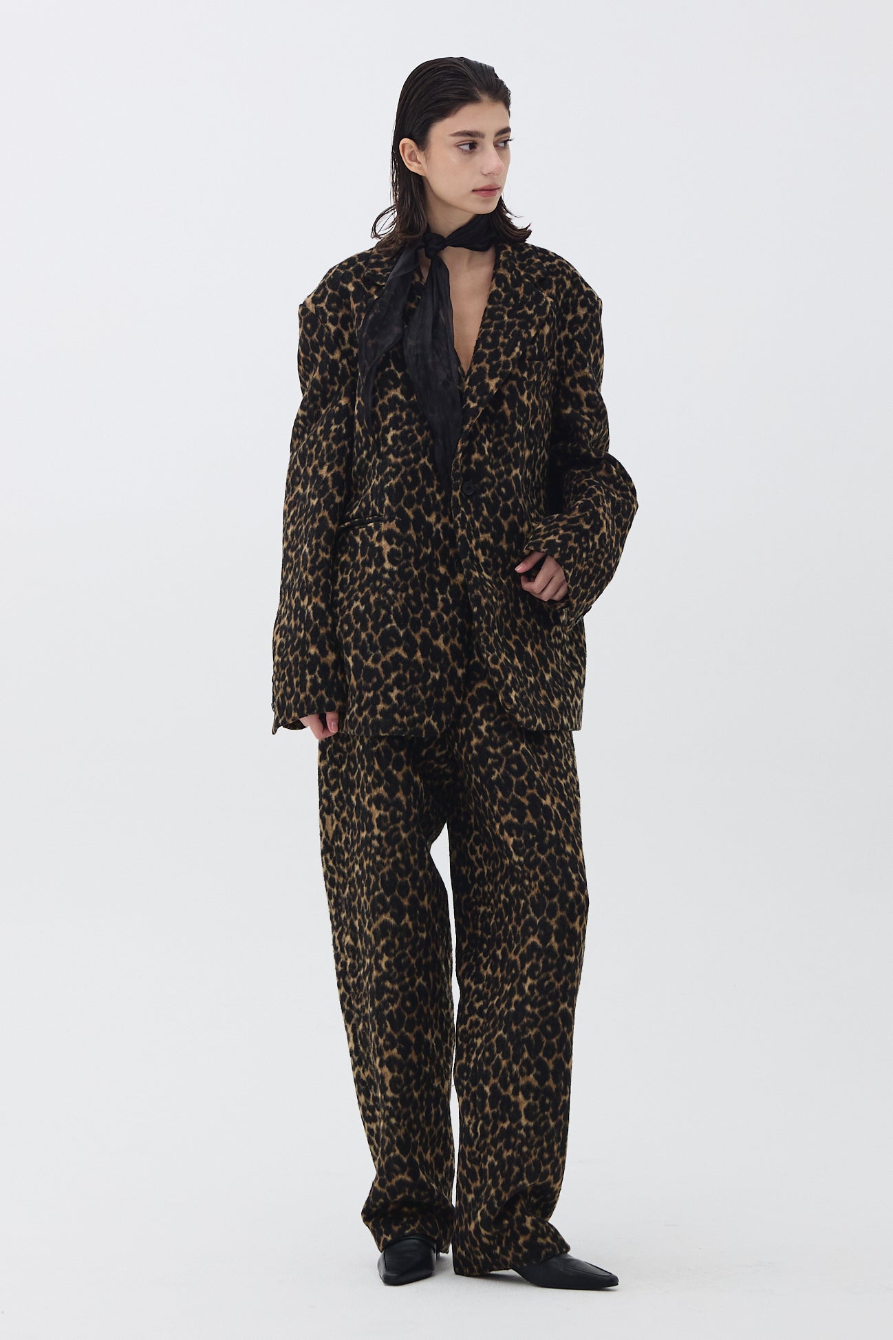 WOOL TWO-TUCK TROUSER_LEOPARD