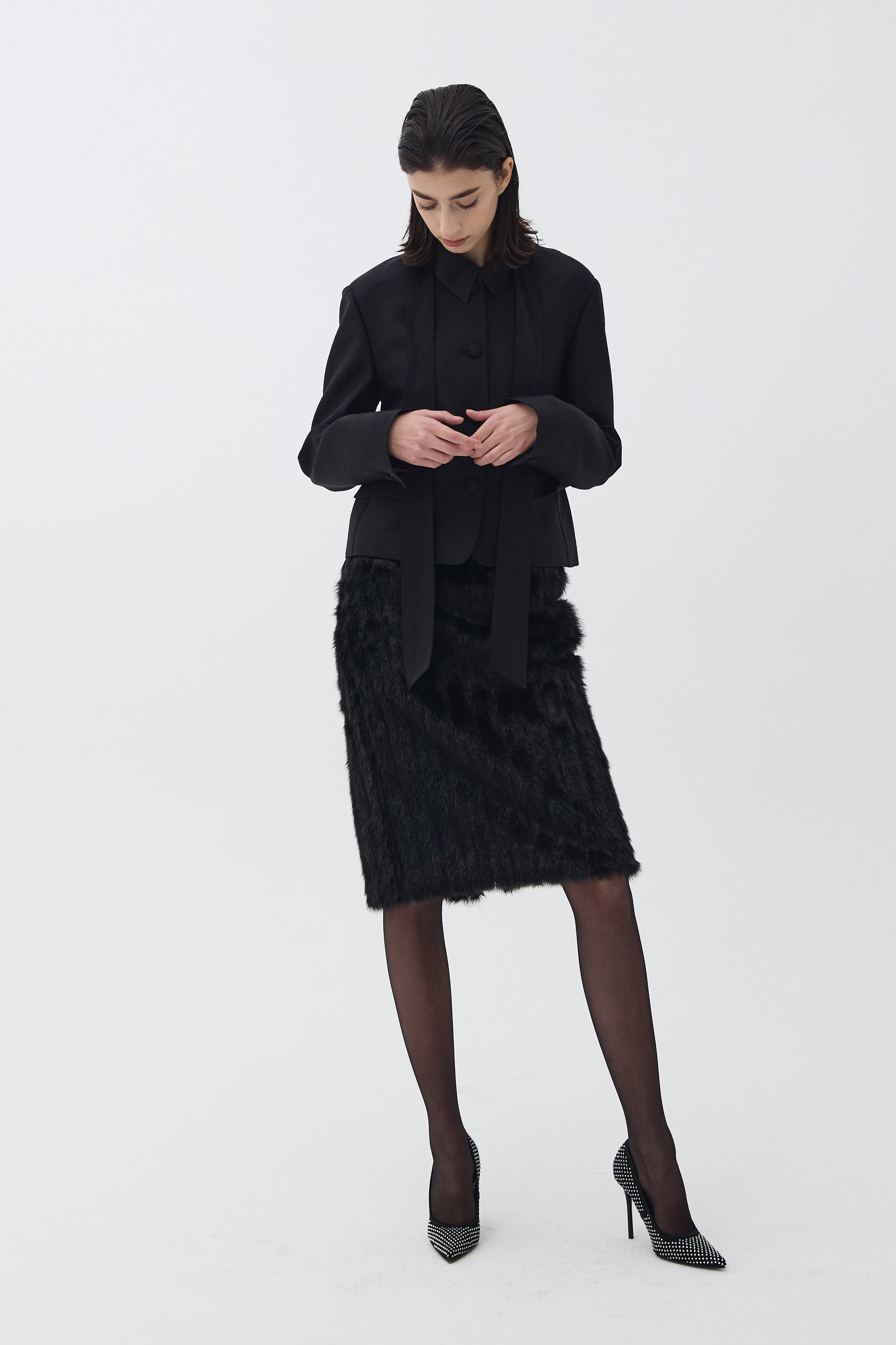 FAUX FUR SKIRT_BLACK