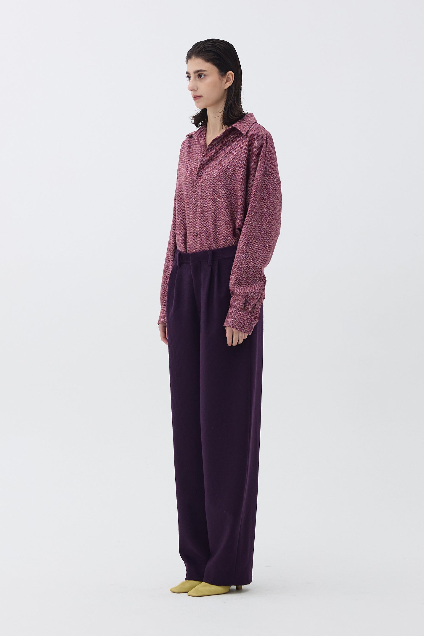 DEEP WINE HERRINGBONE WOOL SHIRT_PURPLE