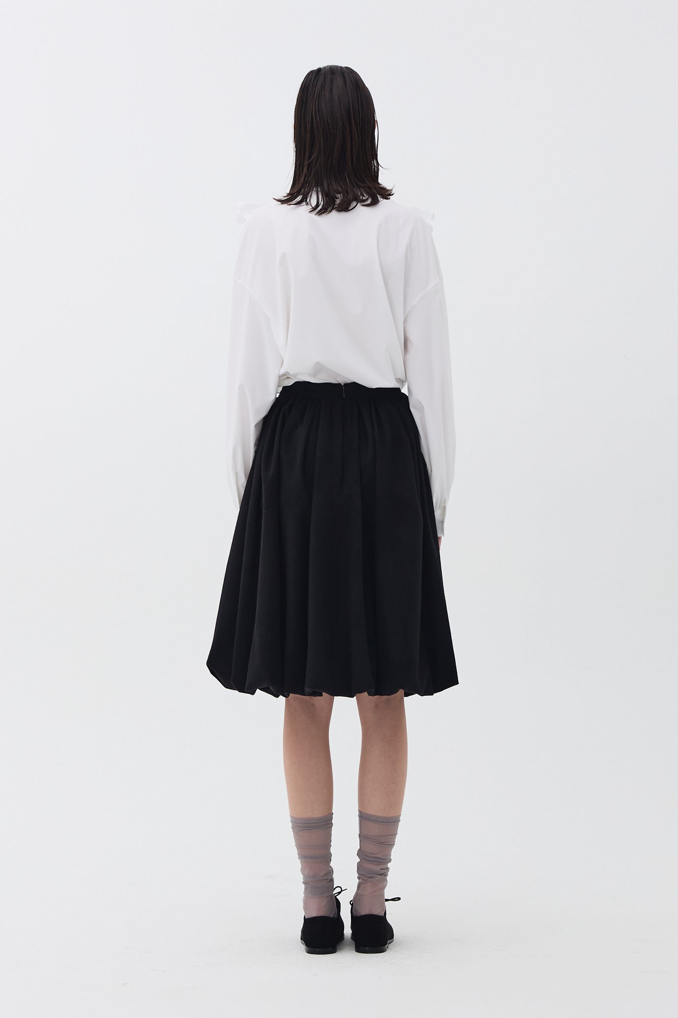 WOOL SHIRRED VOLUME SKIRT_BLACK