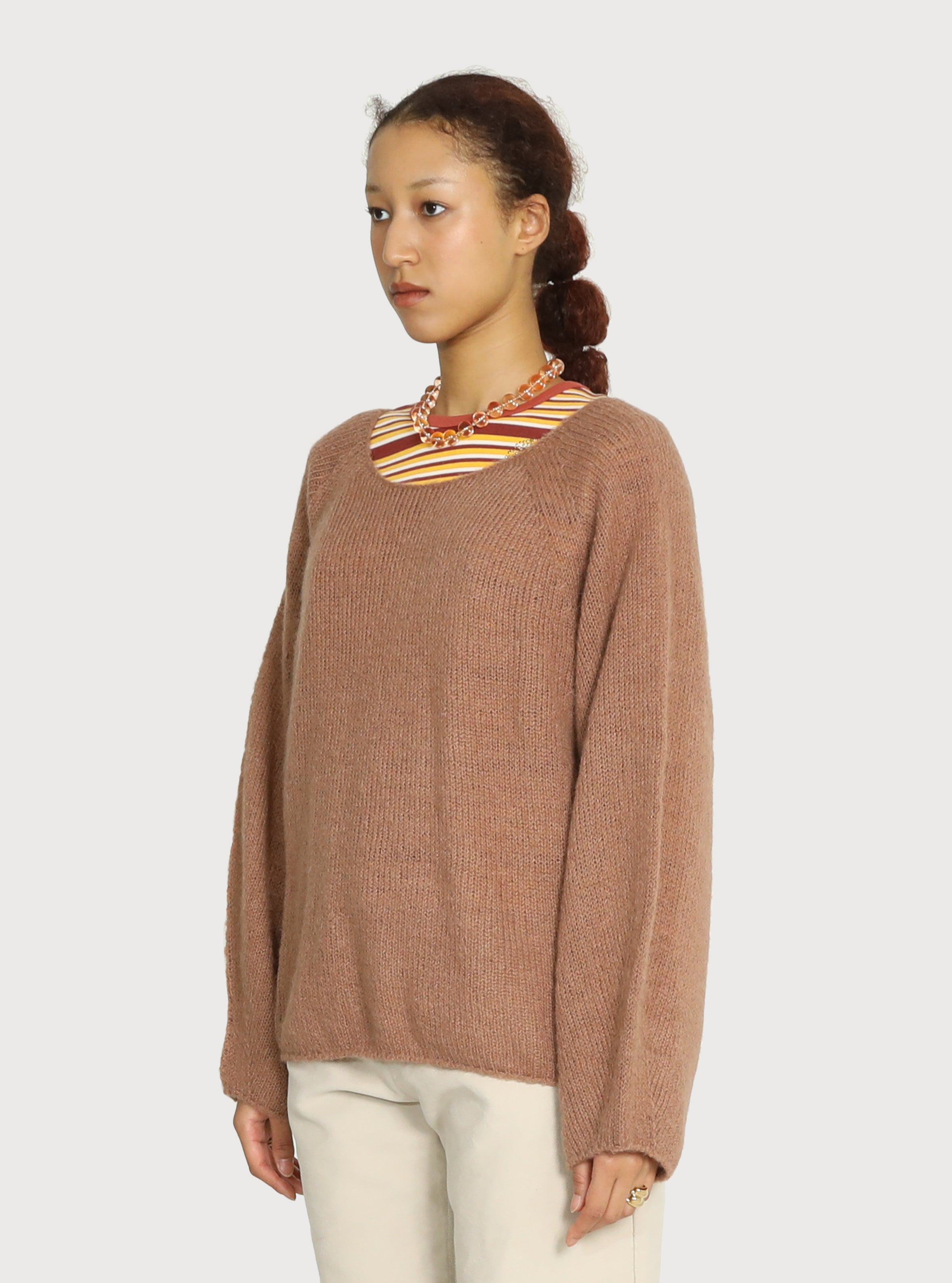 WIDE BOAT-NECK WHOLE GARMENT KNIT_BRICK