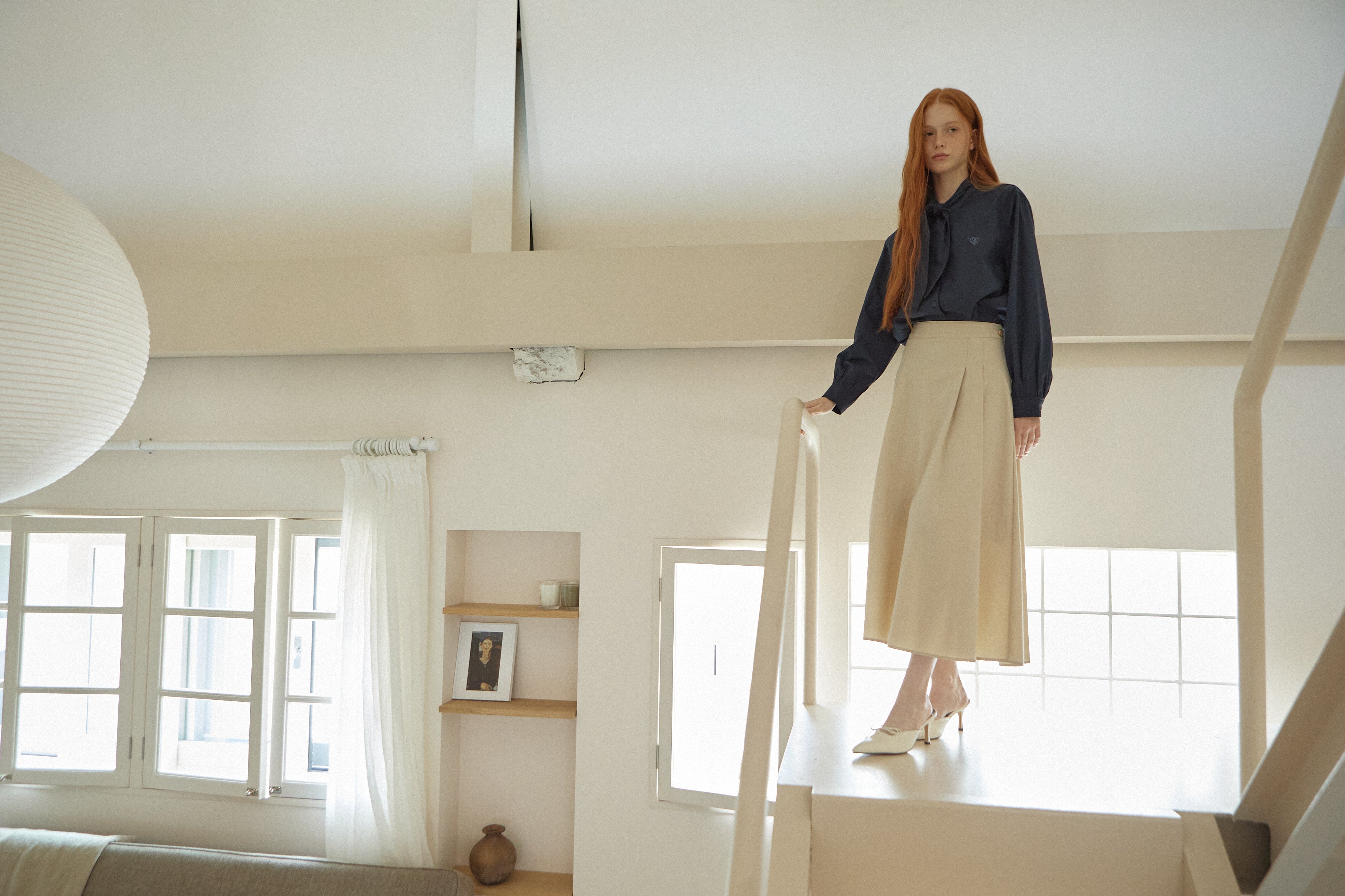 CHEMISE EN COTON AVEC NŒUD_BLEU MARINE