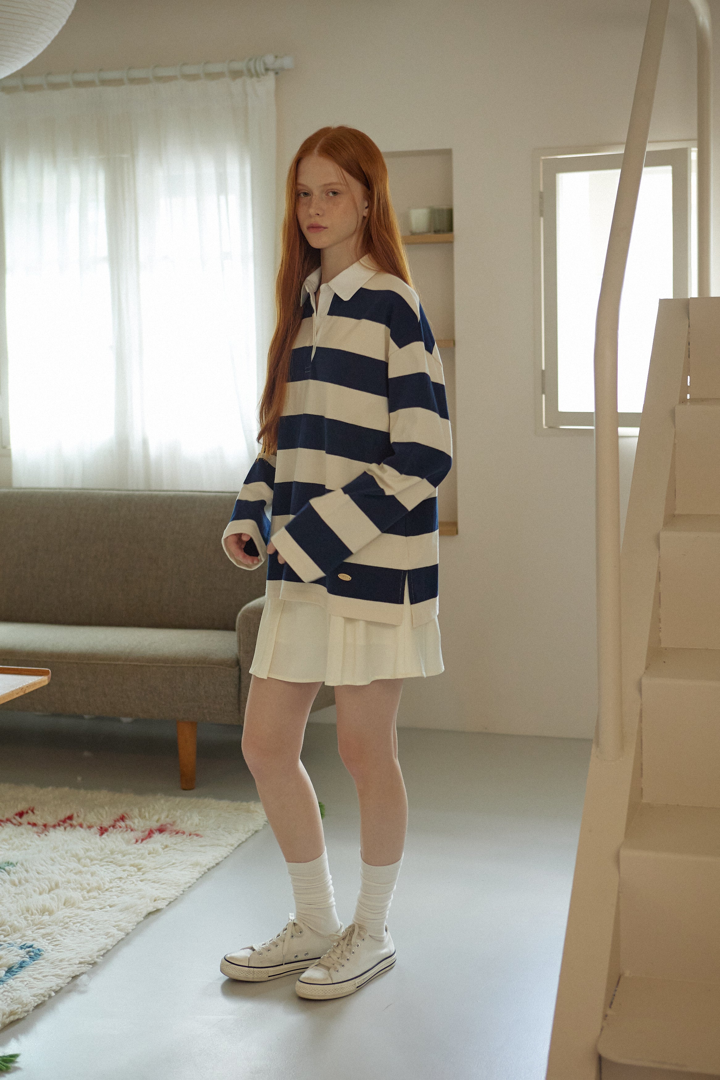 POLO MANCHES LONGUES RAYÉ_BLEU MARINE