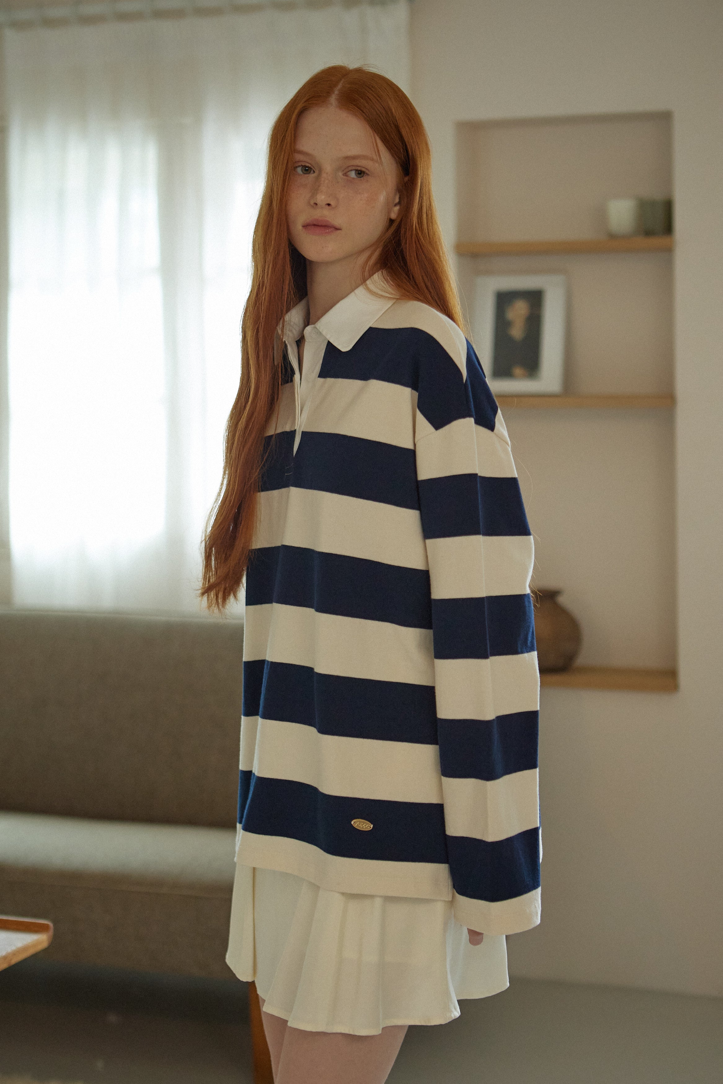 POLO MANCHES LONGUES RAYÉ_BLEU MARINE