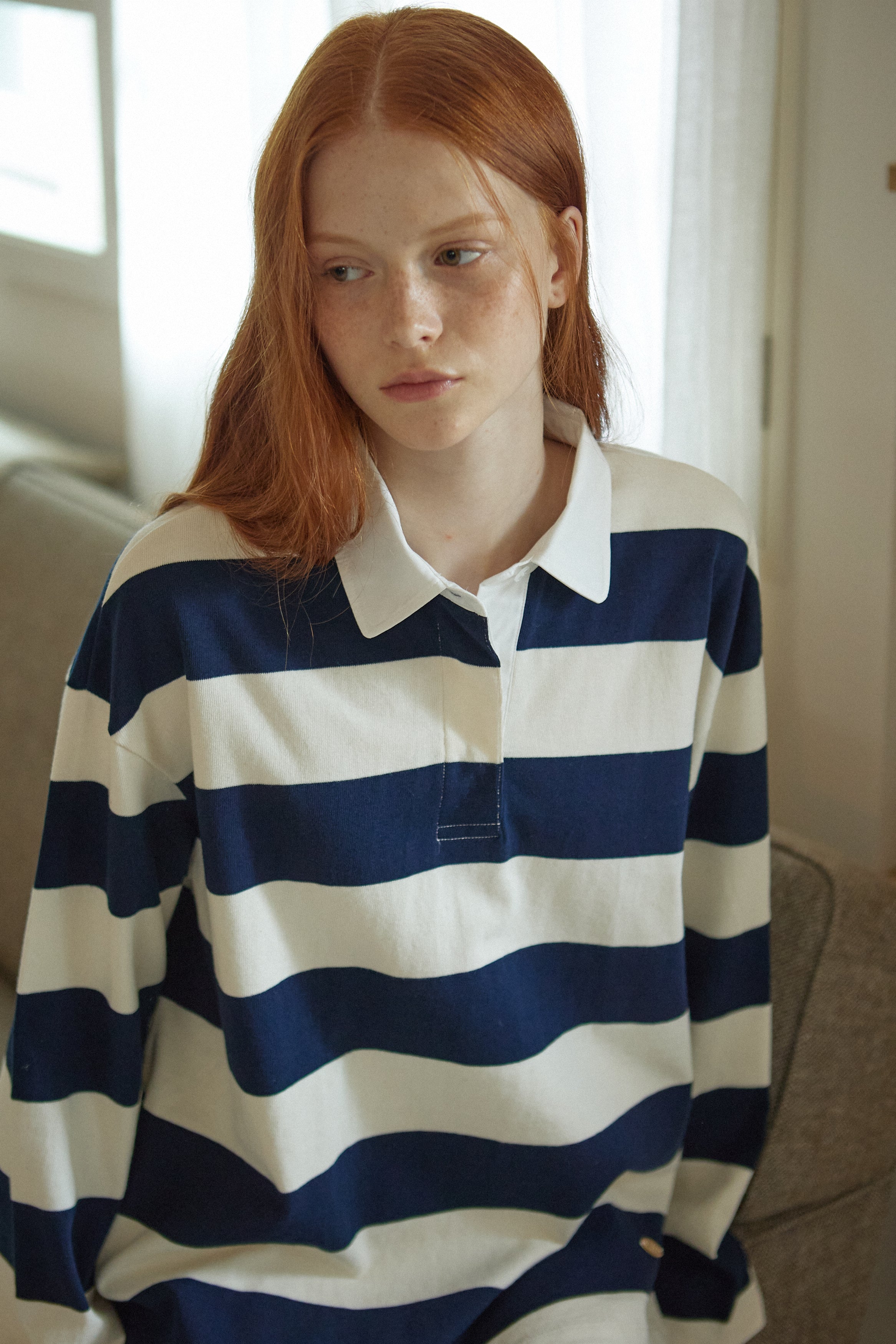 POLO MANCHES LONGUES RAYÉ_BLEU MARINE