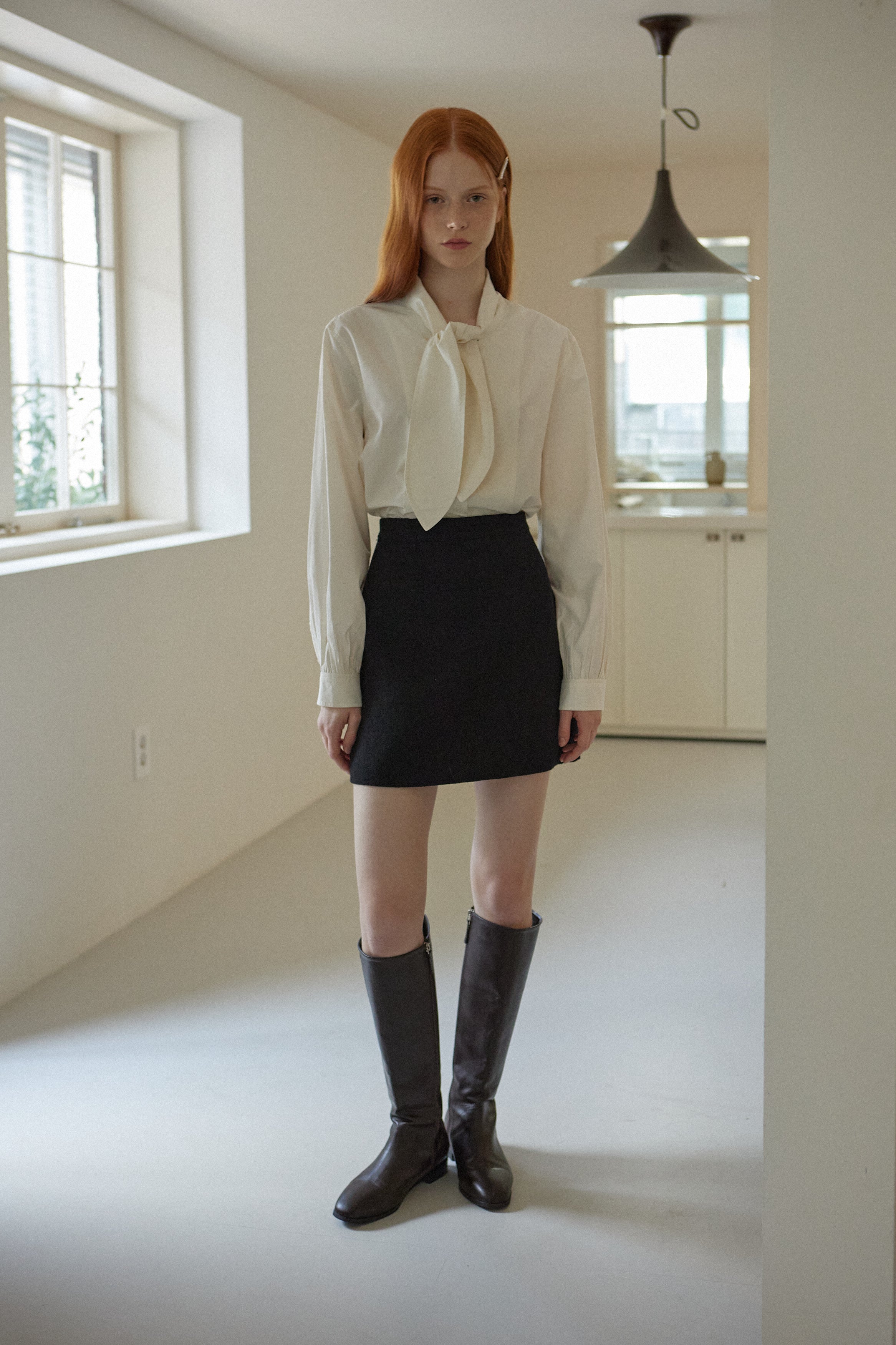CHEMISE EN COTON AVEC NŒUD_CRÈME