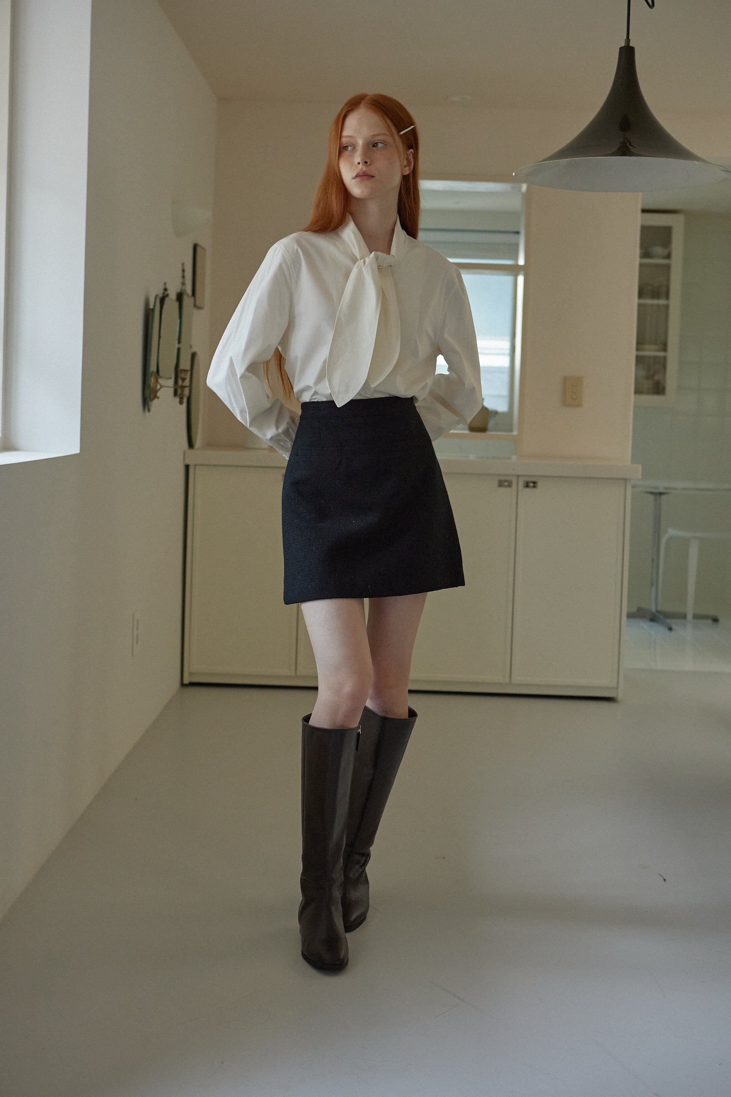CHEMISE EN COTON AVEC NŒUD_CRÈME