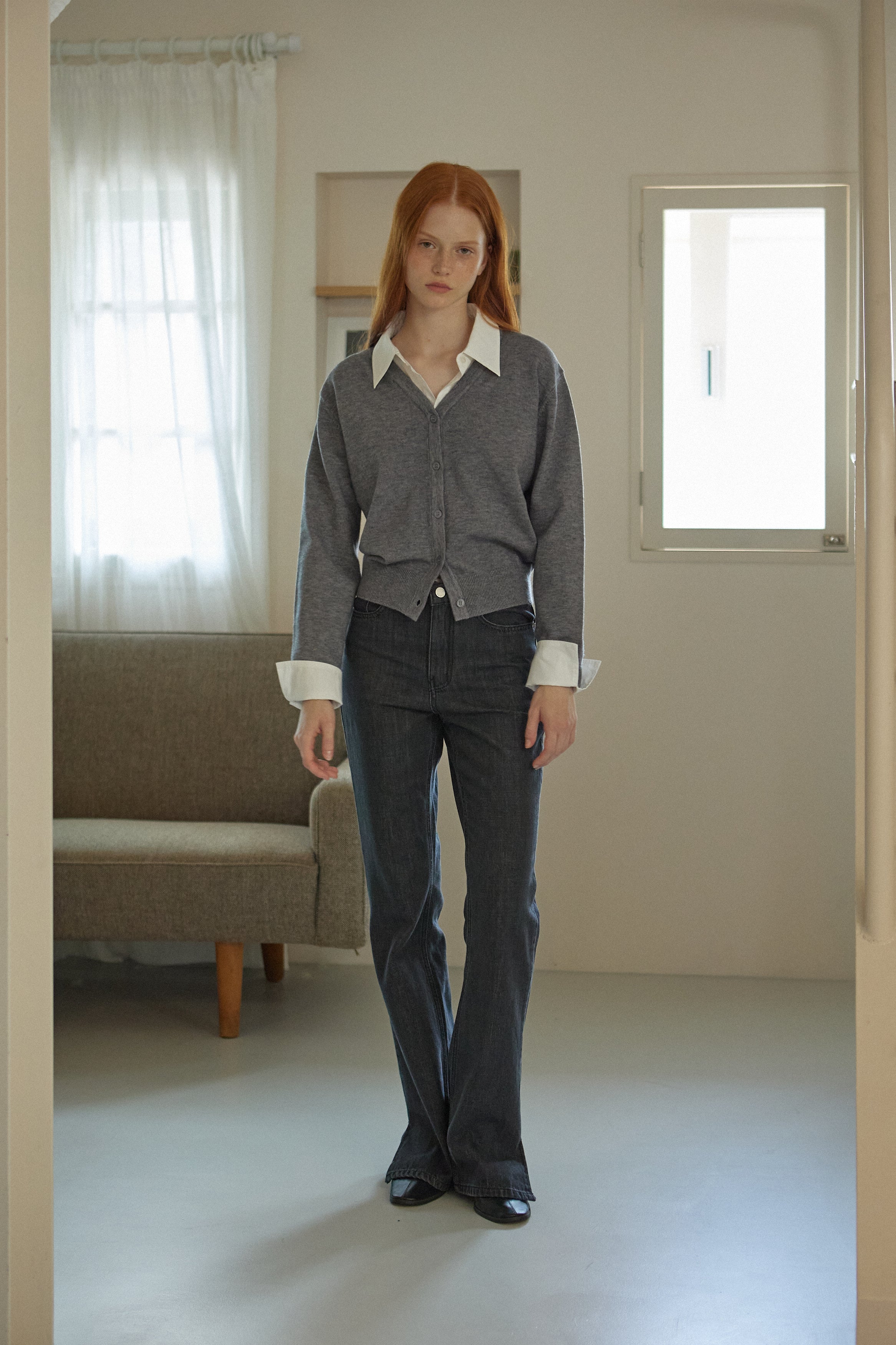 CARDIGAN COL CHEMISE_GRIS
