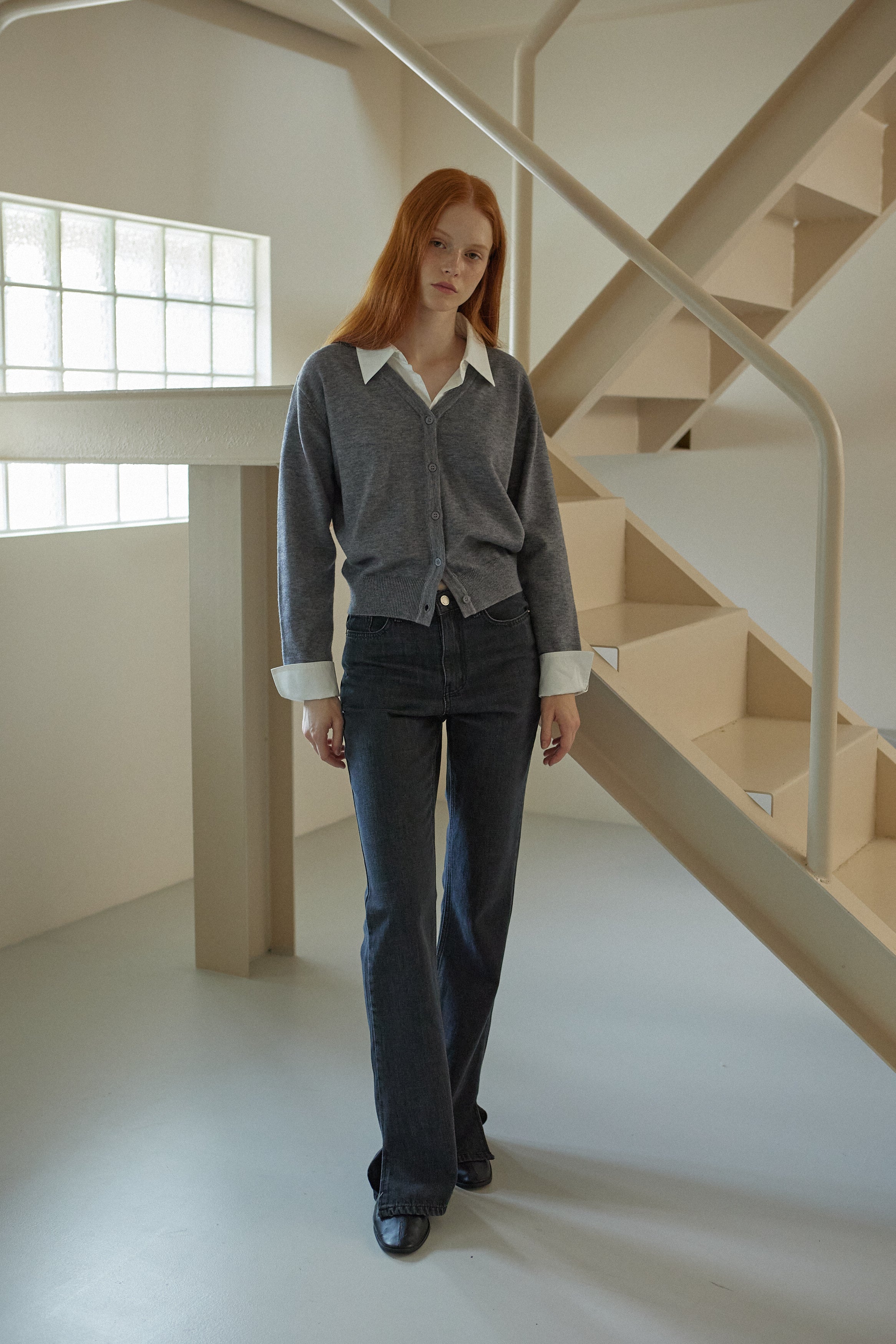 CARDIGAN COL CHEMISE_GRIS