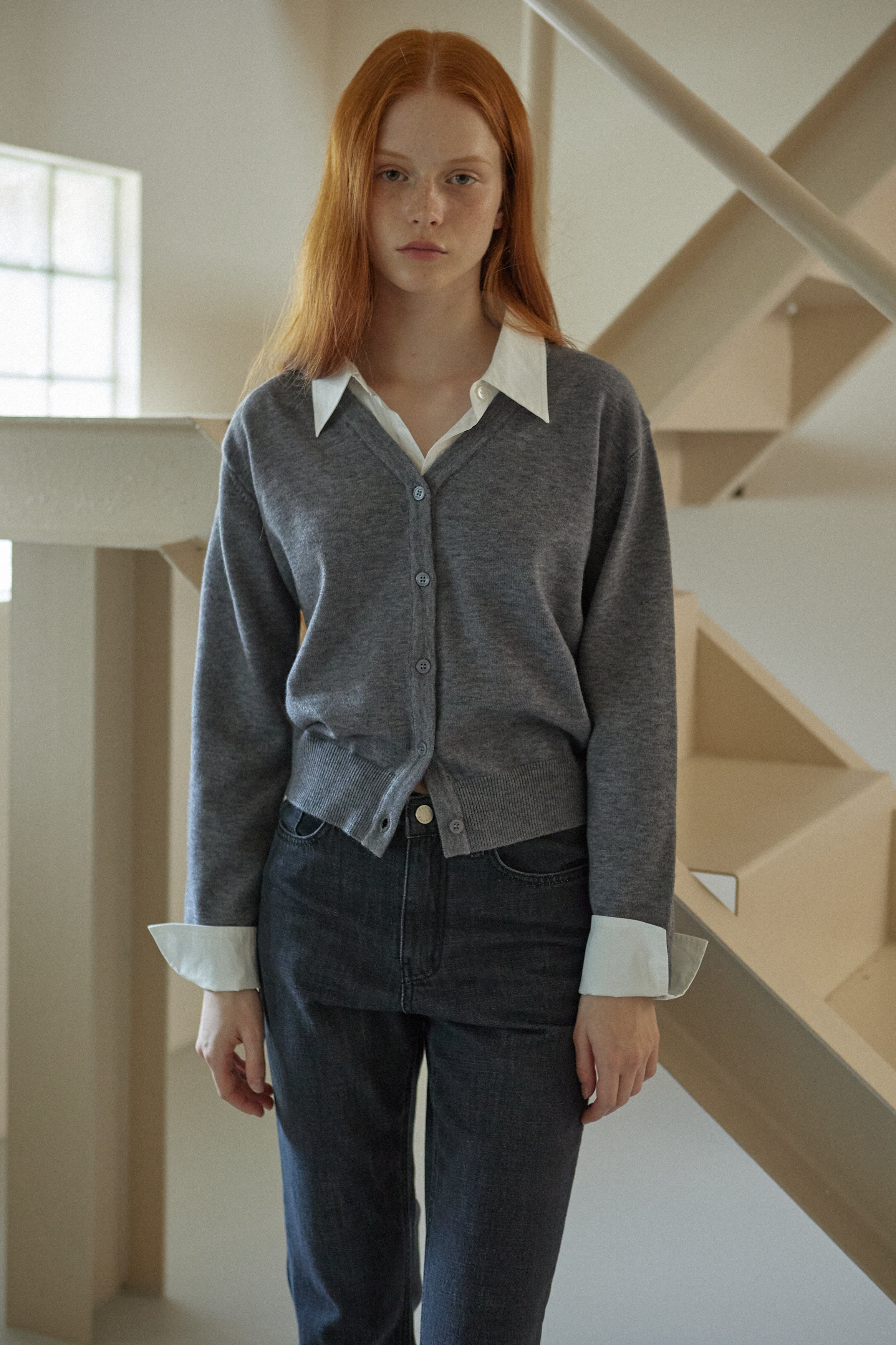 CARDIGAN COL CHEMISE_GRIS
