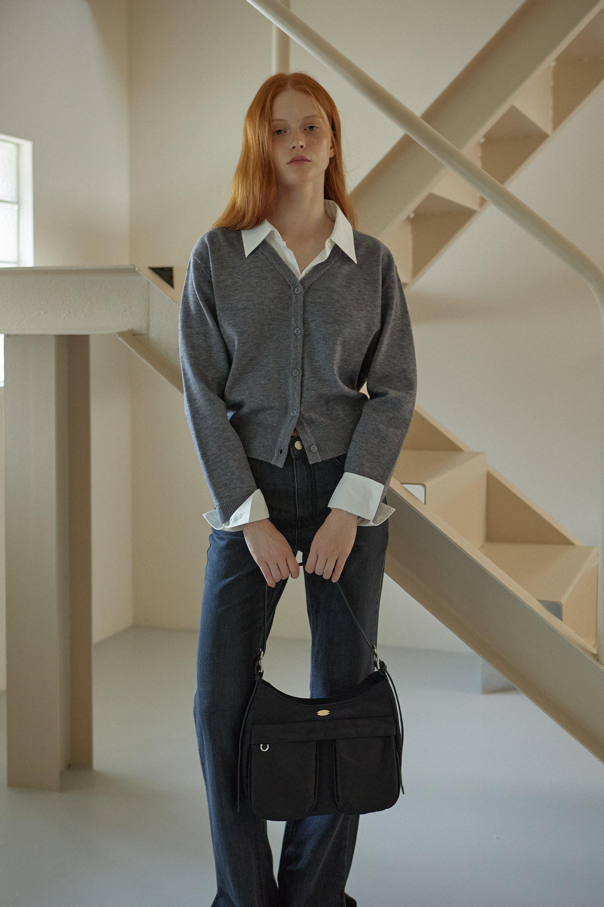 CARDIGAN COL CHEMISE_GRIS