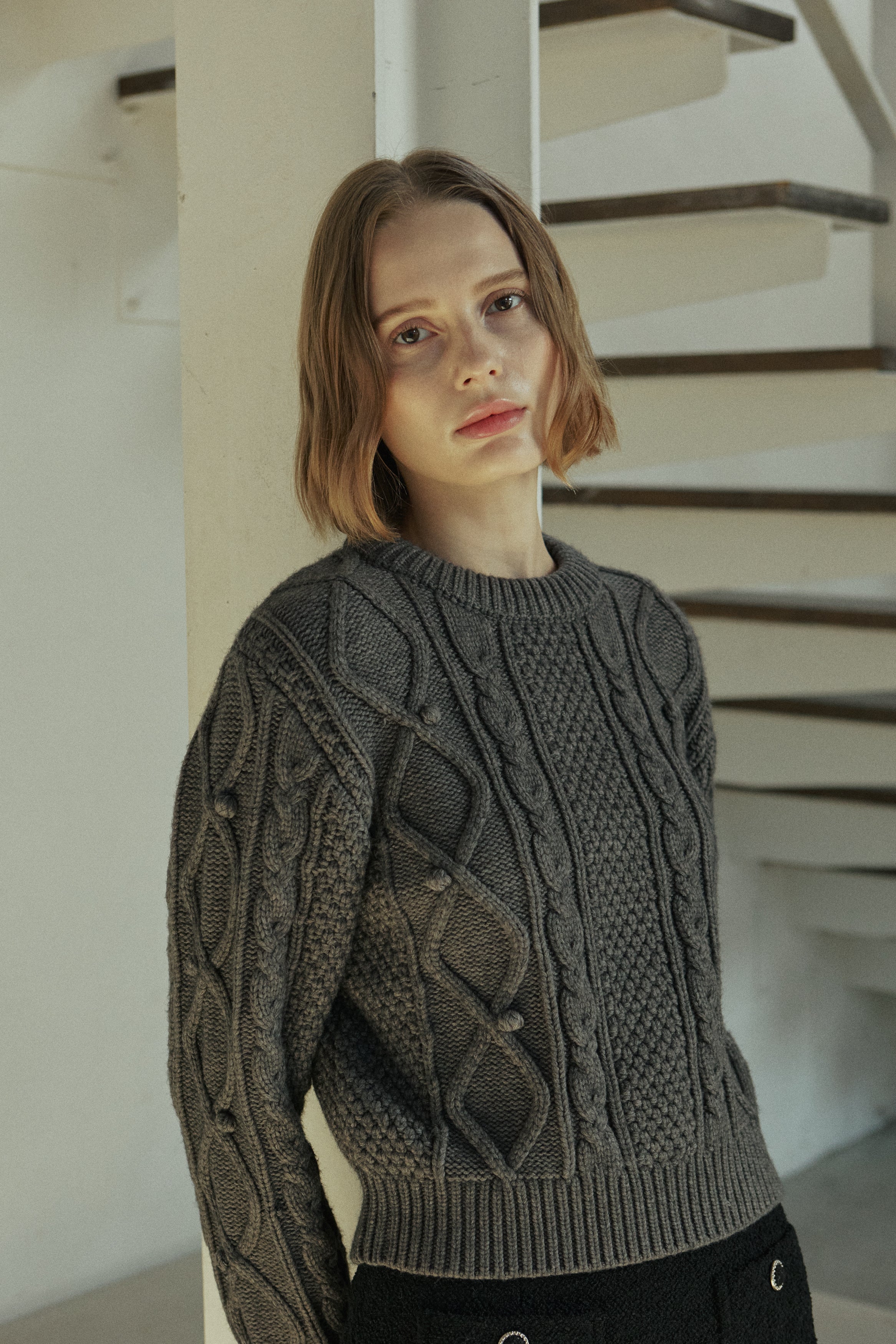 BELL CABLE KNIT_CHARCOAL