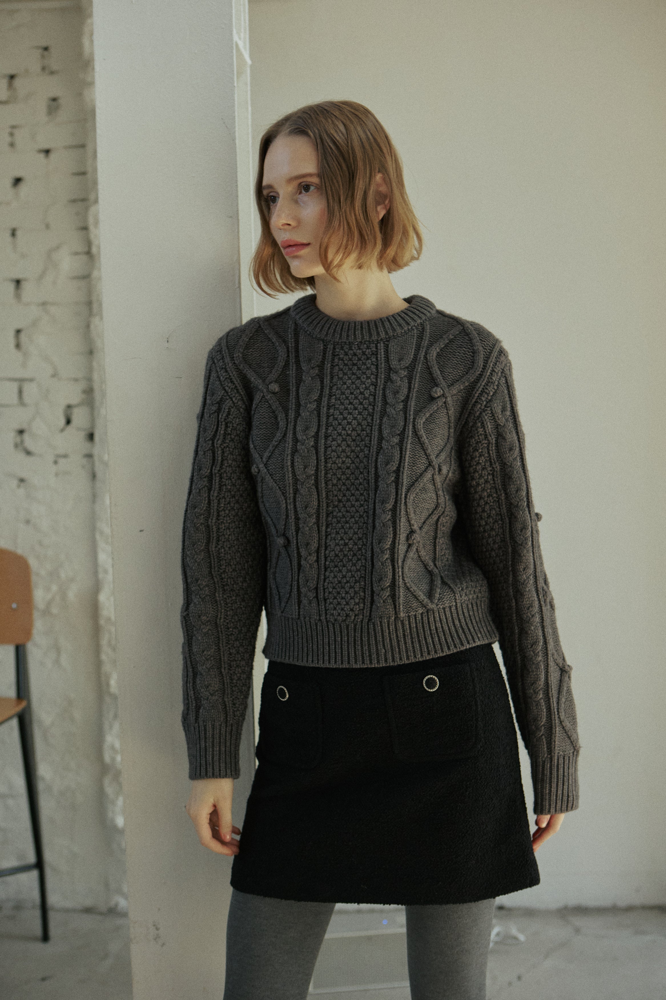 BELL CABLE KNIT_CHARCOAL