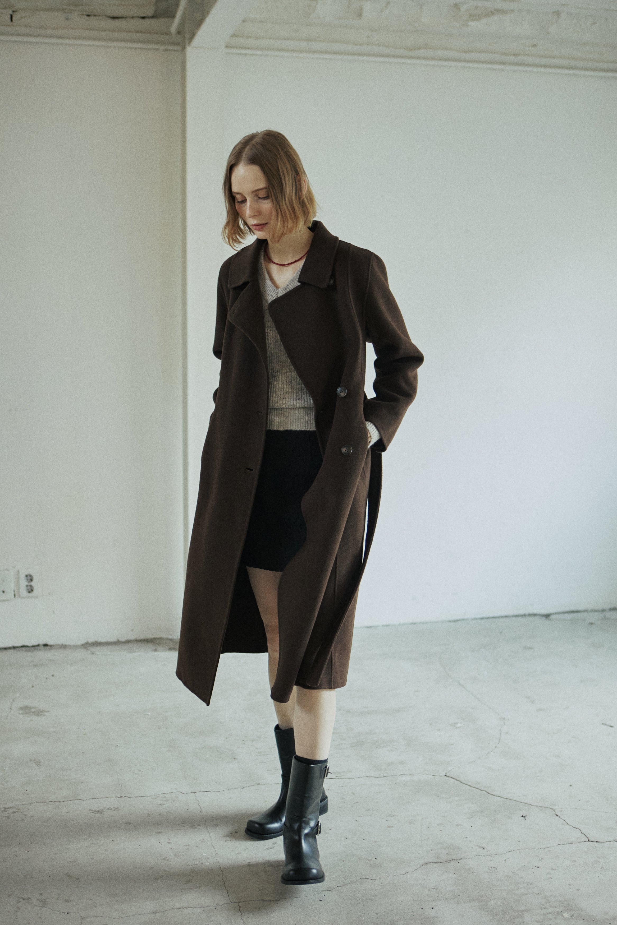 WAVE HANDMADE COAT_BROWN