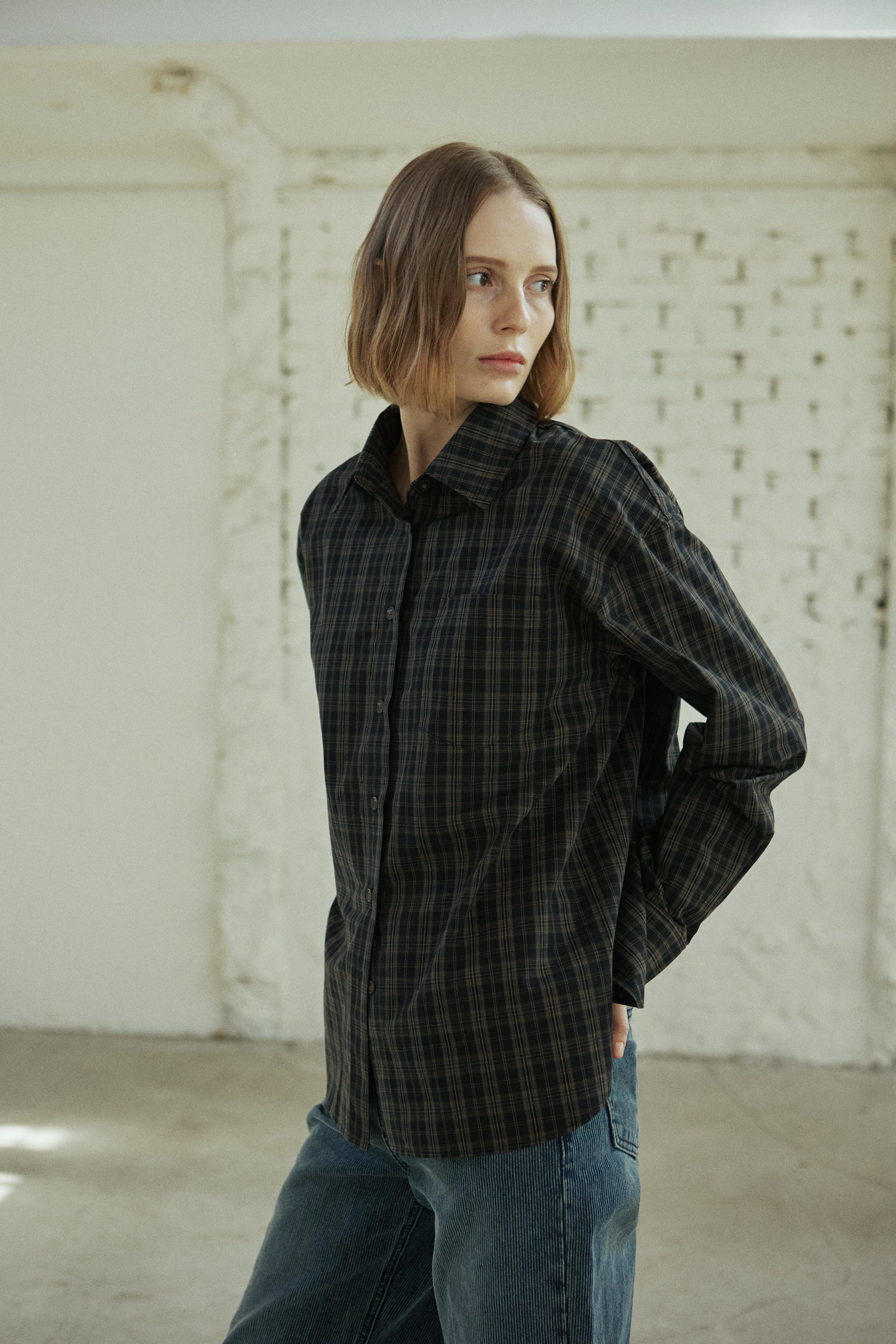 LINE CHECK SHIRT_BLACK