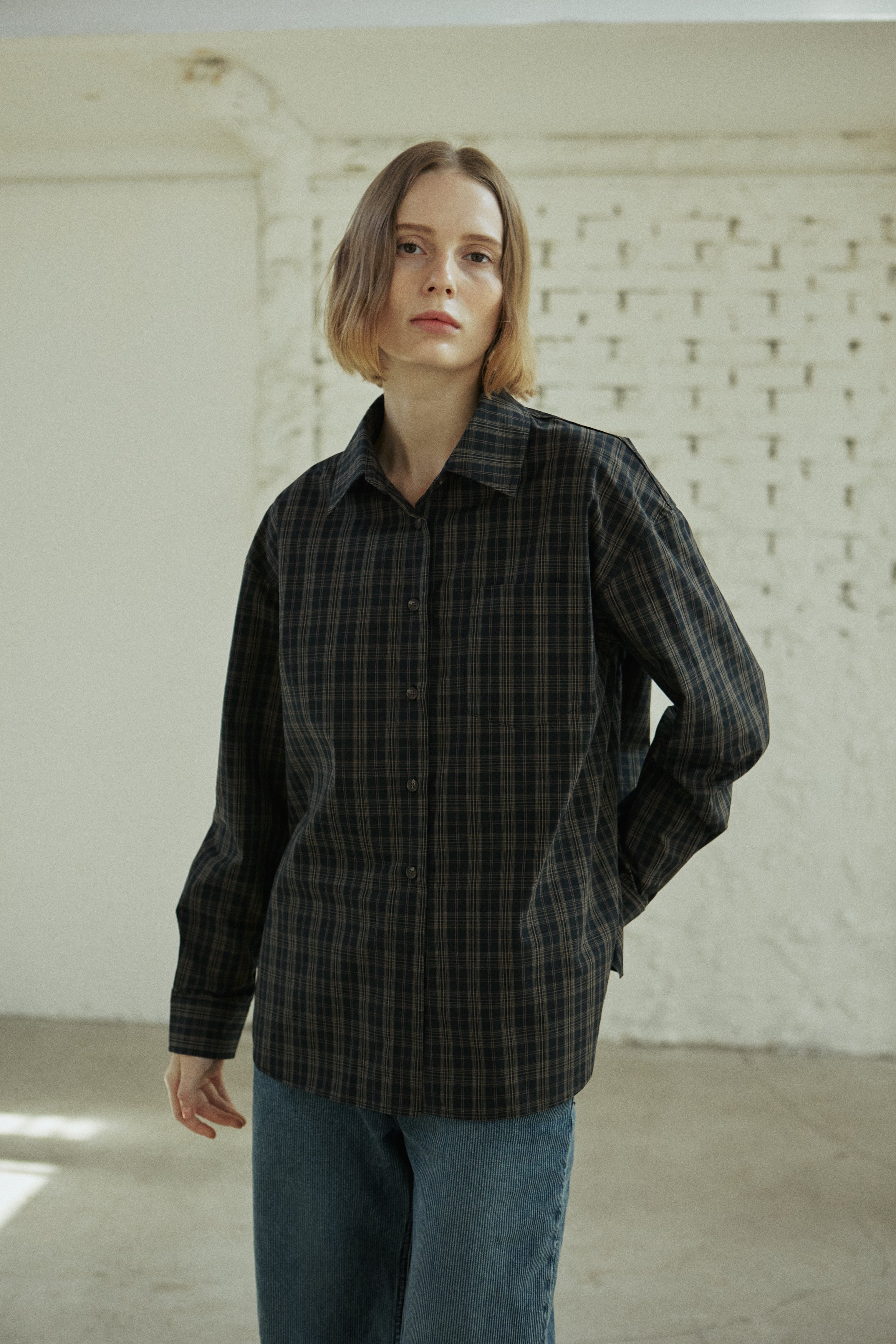 LINE CHECK SHIRT_BLACK