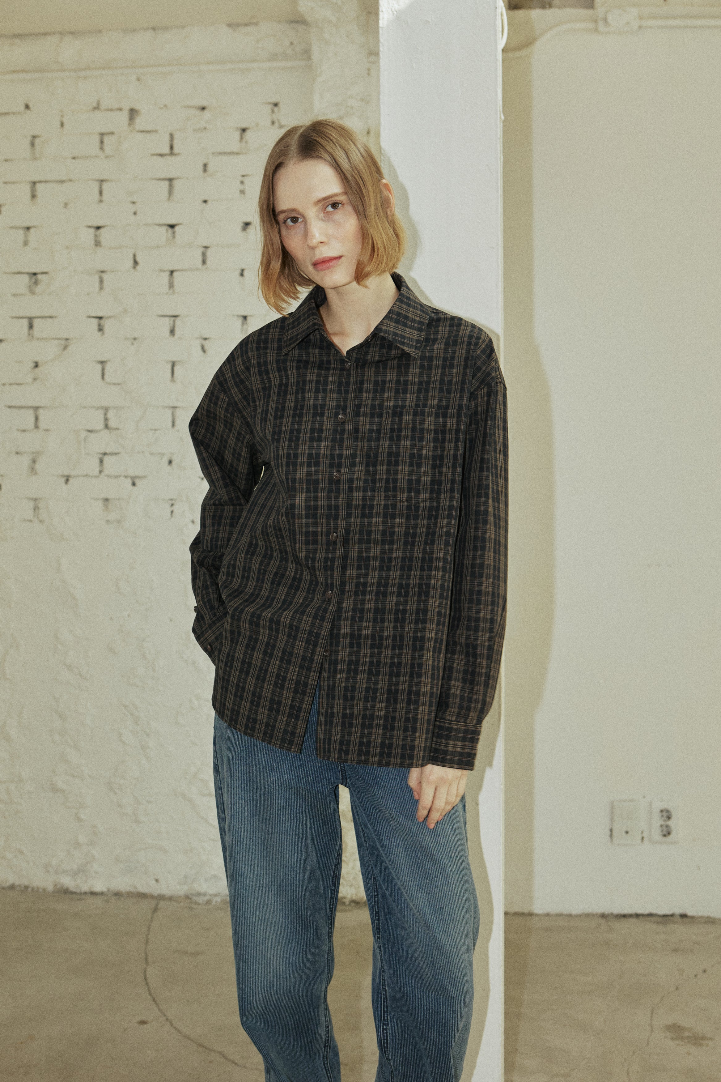 LINE CHECK SHIRT_BLACK