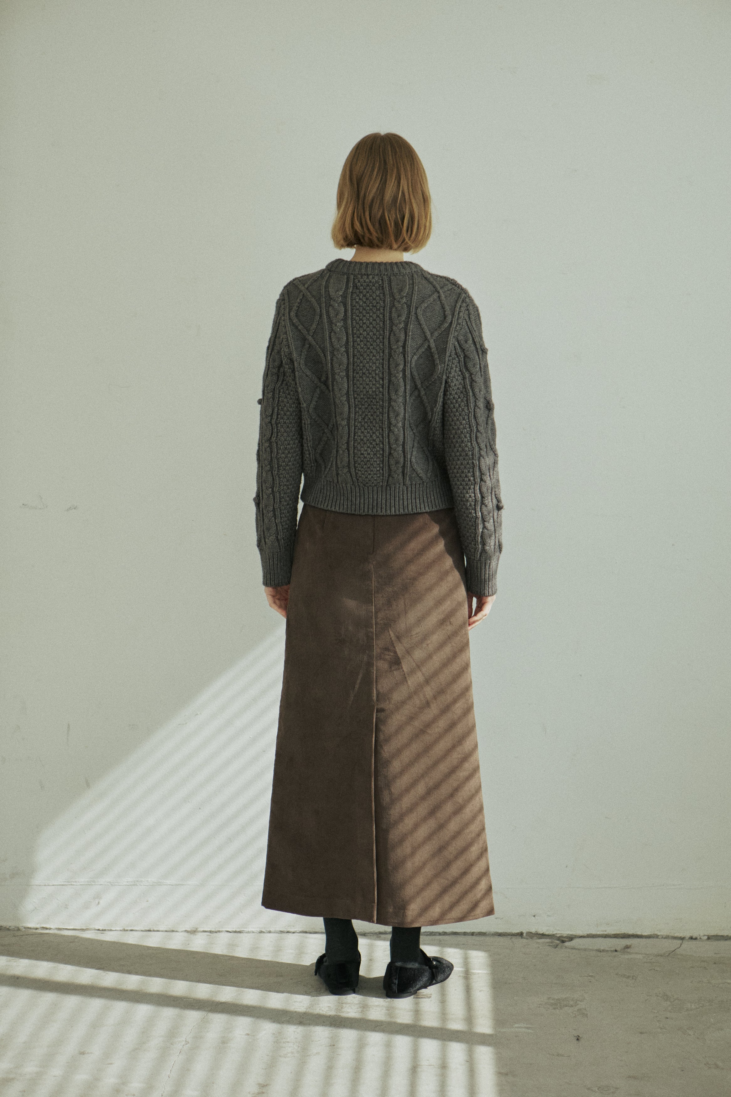 CORDUROY LINE SKIRT_BROWN