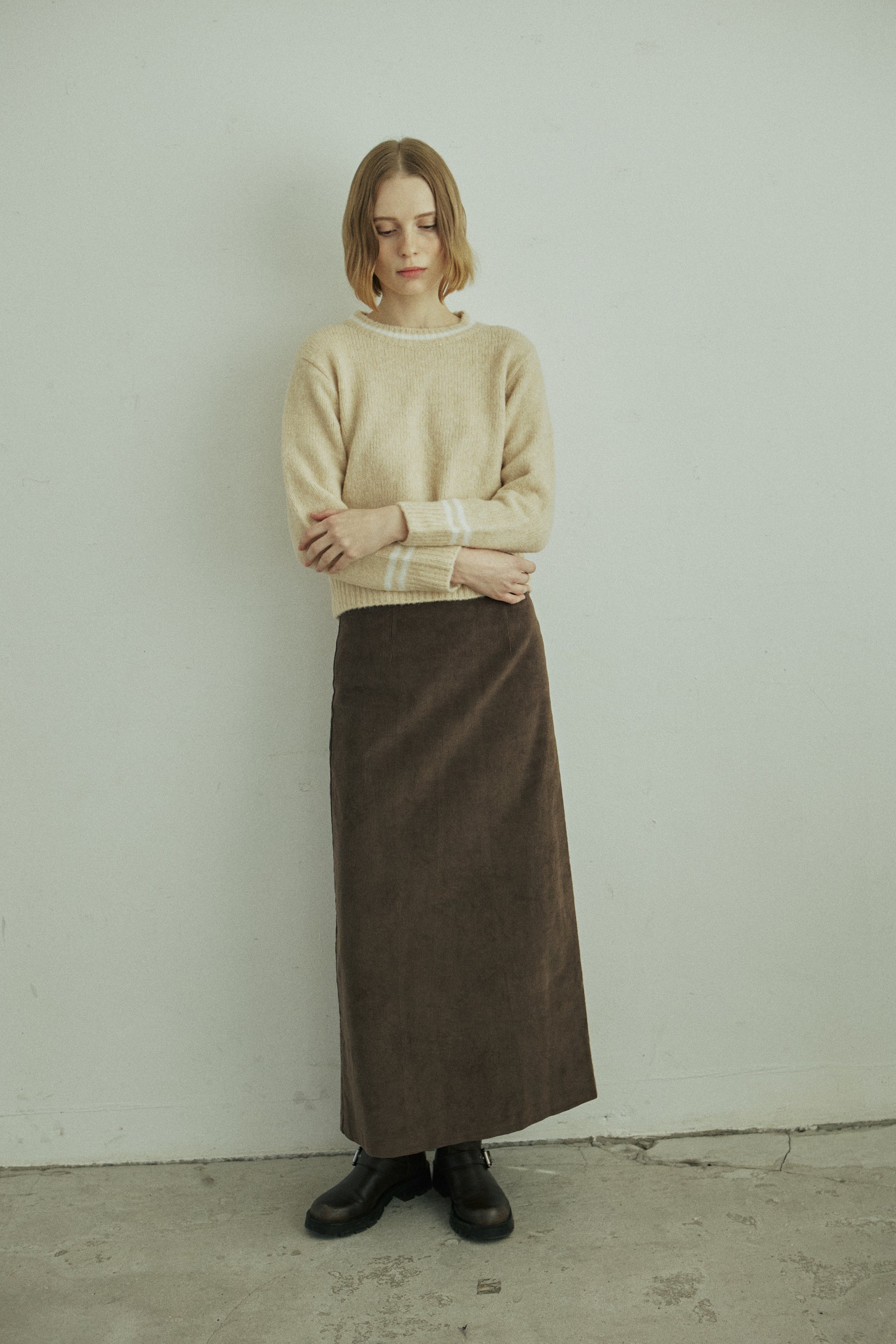 CORDUROY LINE SKIRT_BROWN
