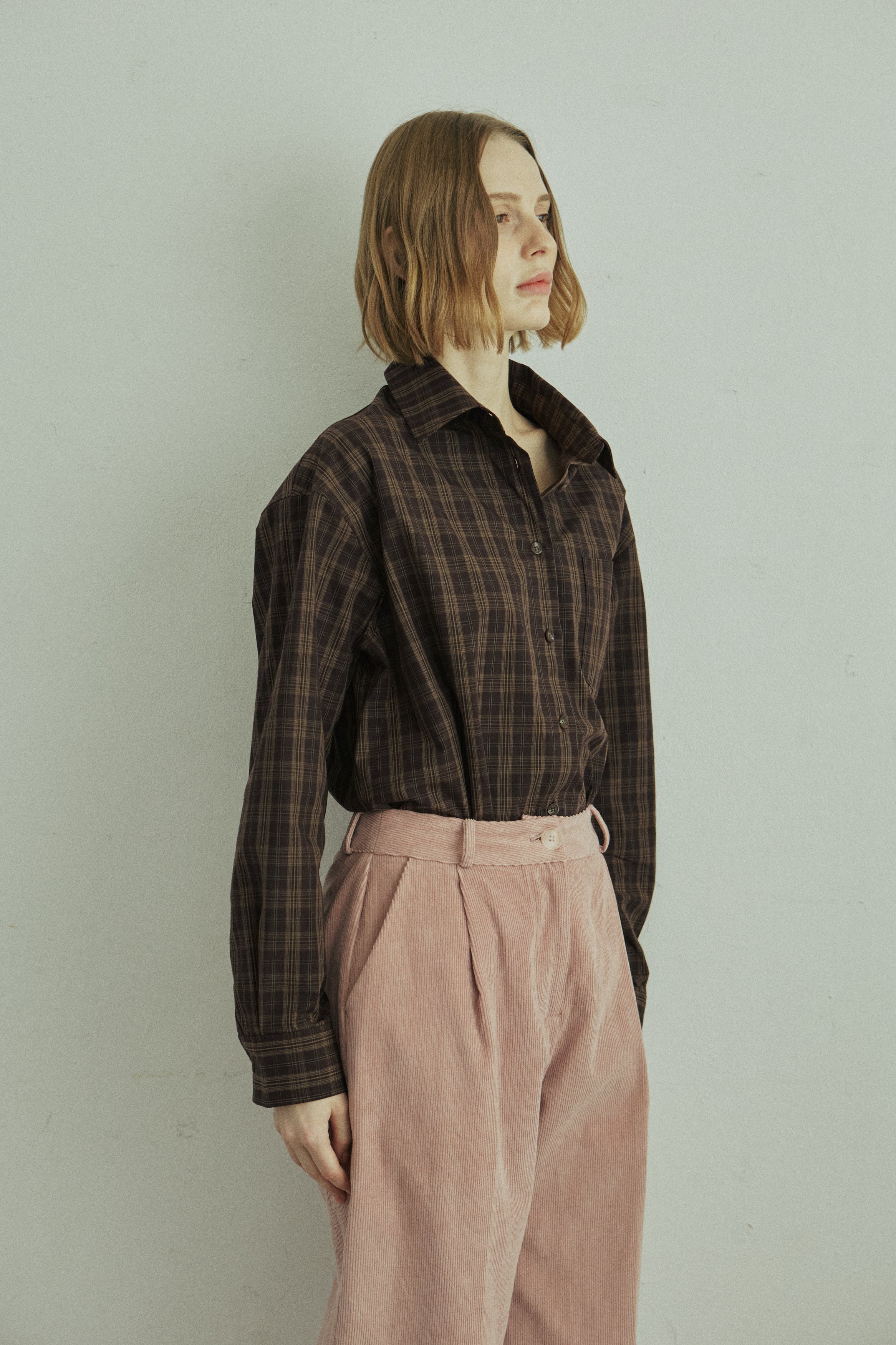 LINE CHECK SHIRT_BROWN