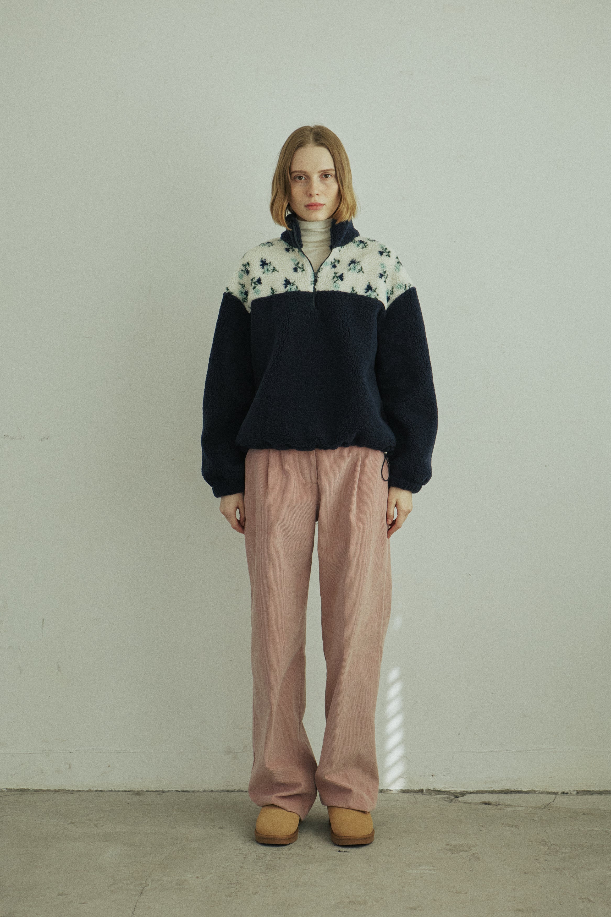 FLOWER FLEECE ZIP UP_NAVY