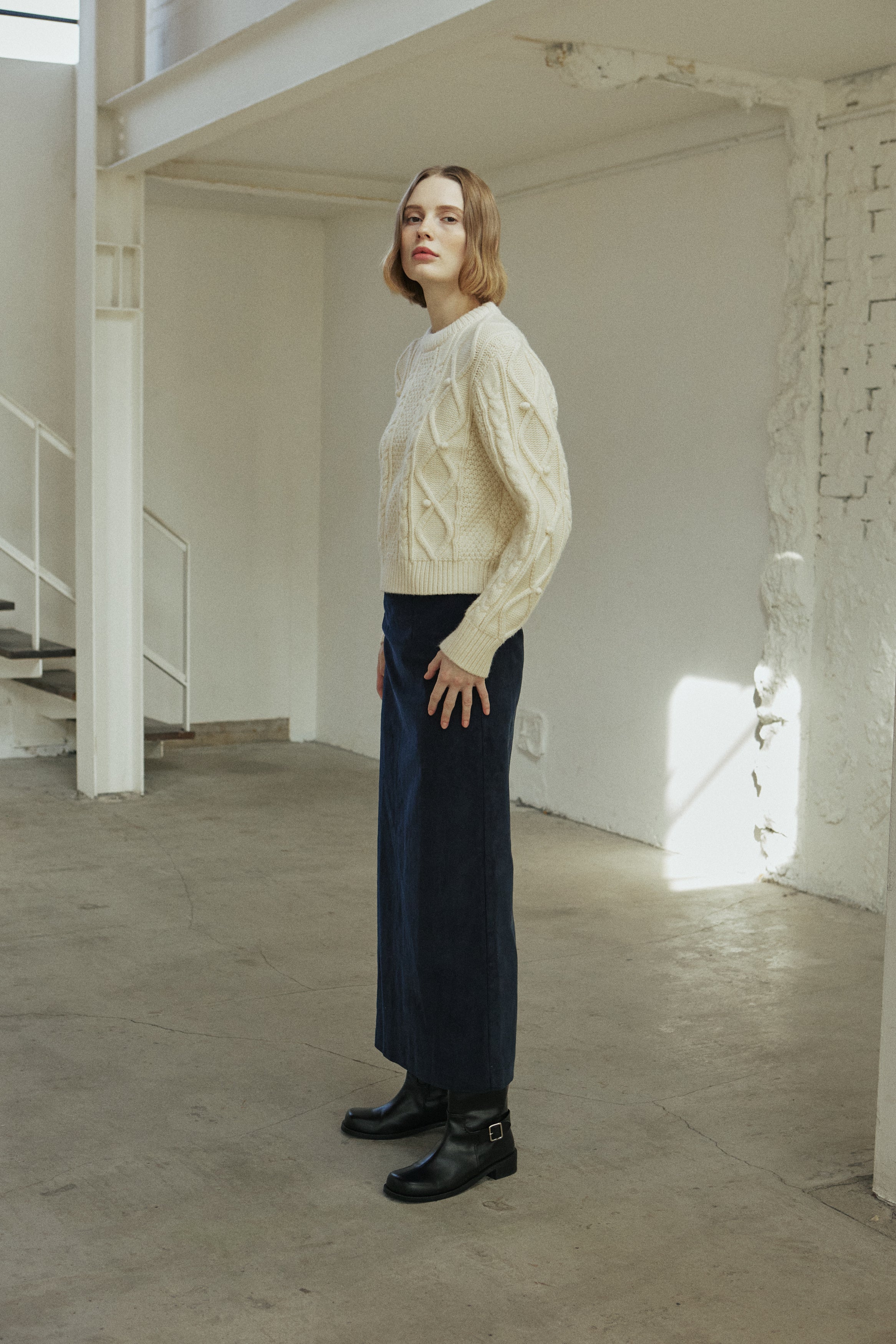 CORDUROY LINE SKIRT_NAVY