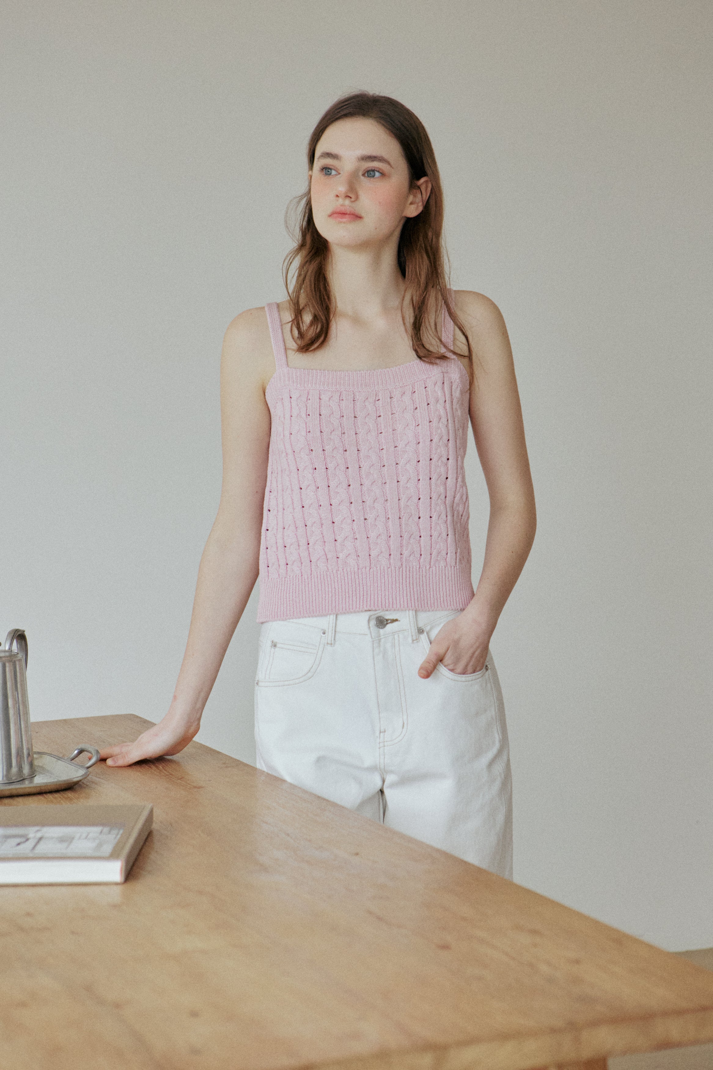 PE25 ENSEMBLE CARDIGAN TORSADÉ EN DENTELLE _ROSE