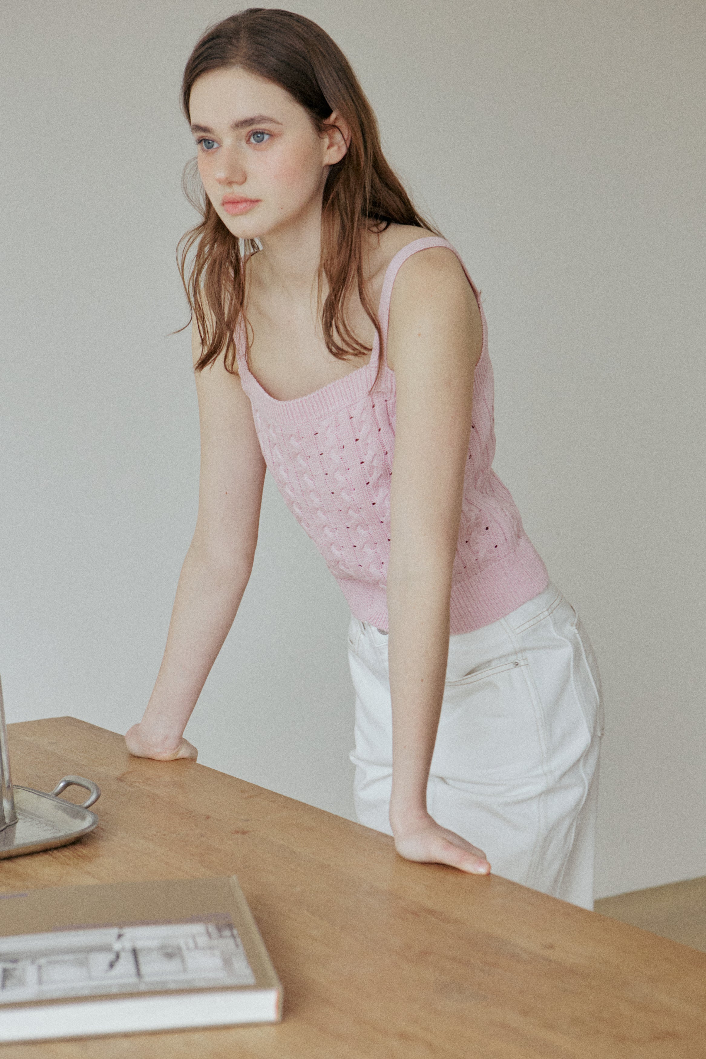 PE25 ENSEMBLE CARDIGAN TORSADÉ EN DENTELLE _ROSE