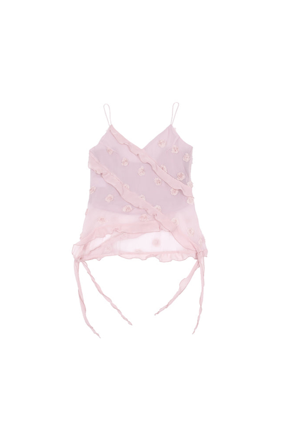 CHEMISIER À VOLANTS EN CHIFFON FLEURI_ROSE