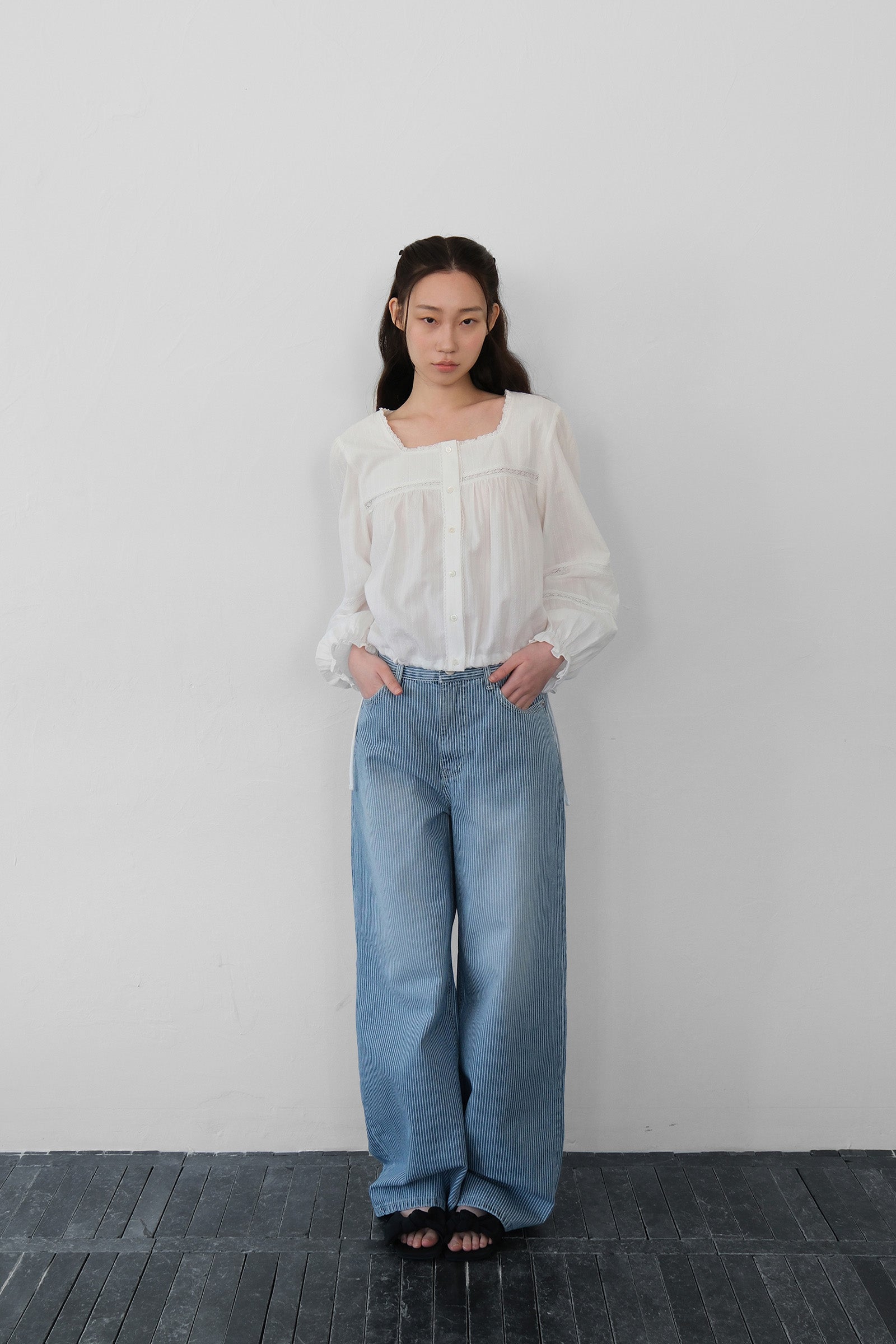 MOUI STRIPE DENIM PANTS_MID BLUE