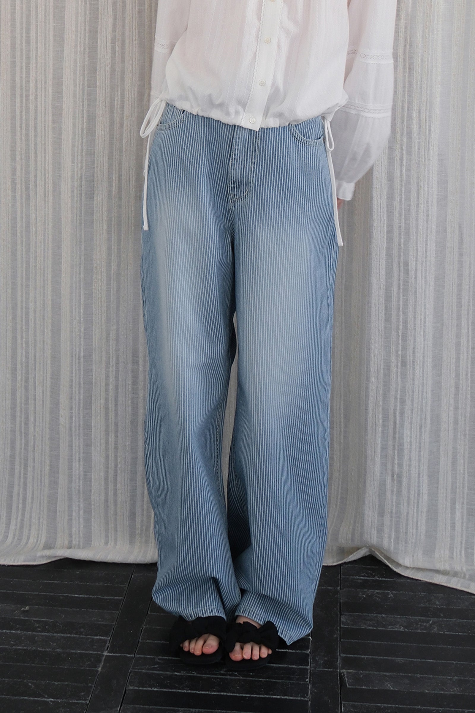 MOUI STRIPE DENIM PANTS_MID BLUE