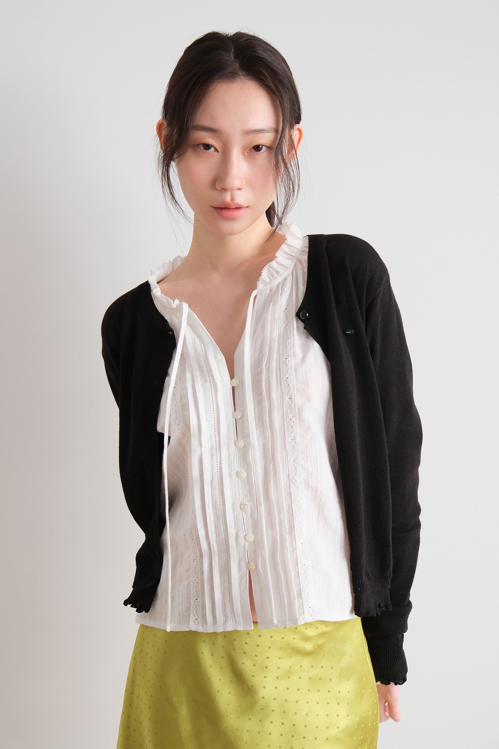 MOUI CARDIGAN À VOLANTS SUPERPOSÉS_NOIR