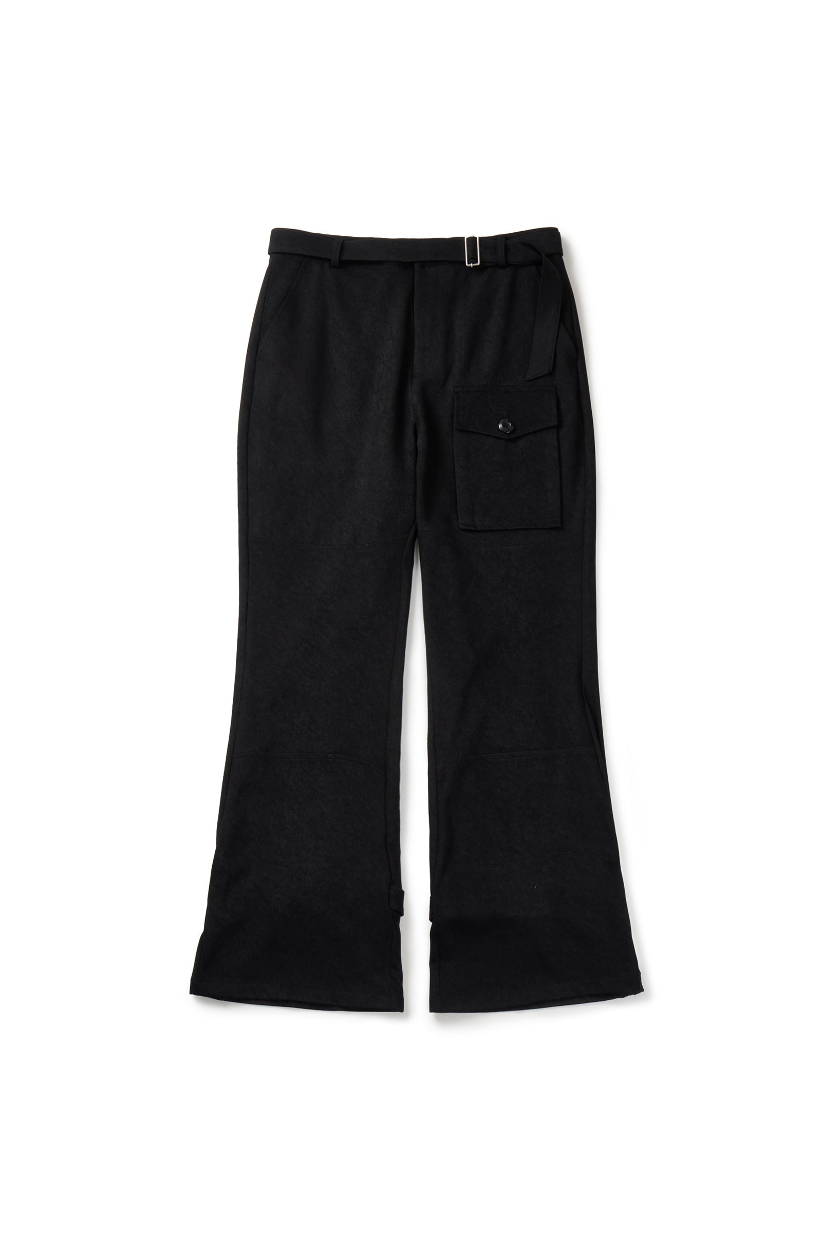 25SS BELTED STAINED FLARE POCKET PANTS_BLACK