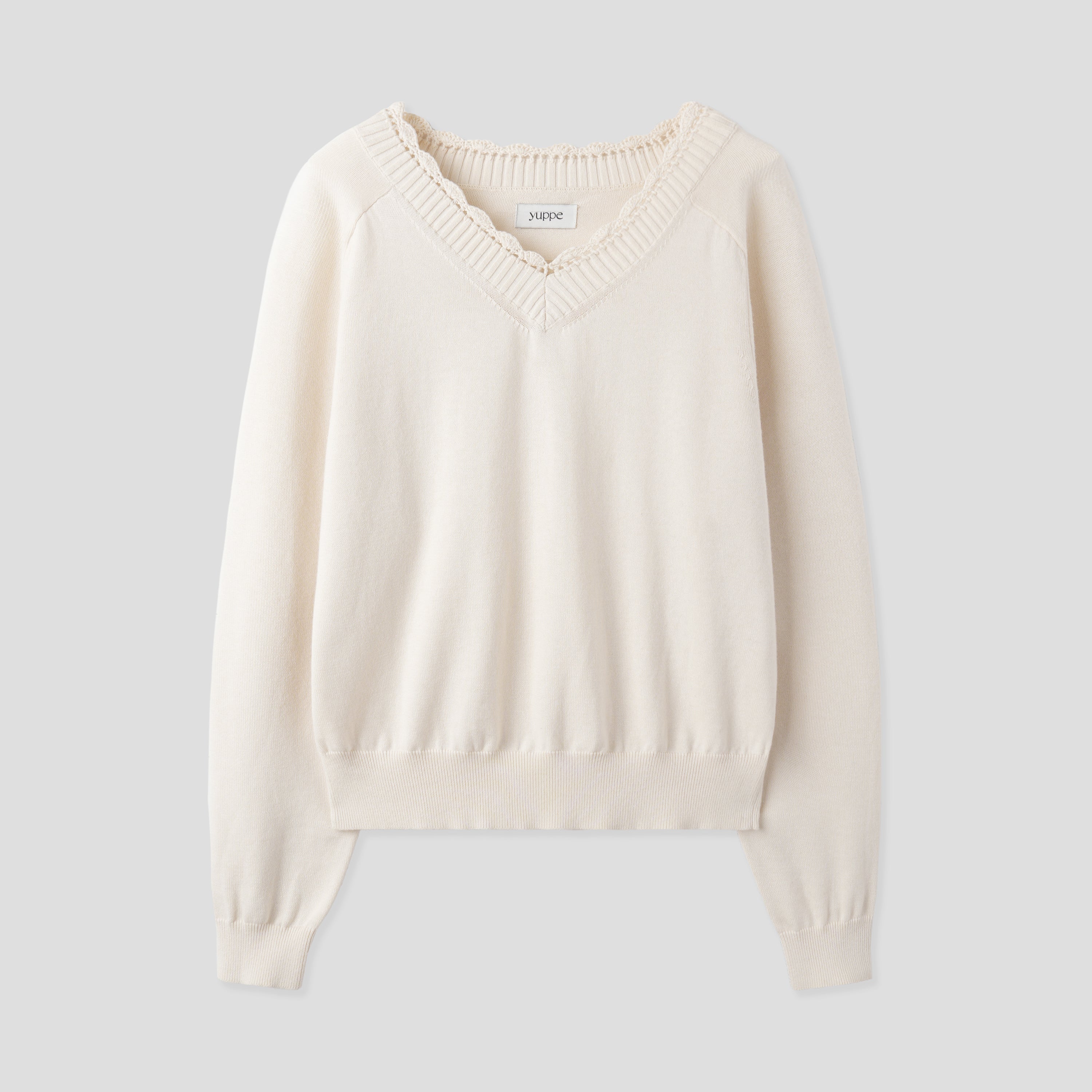LACE V NECK KNIT_CREAM