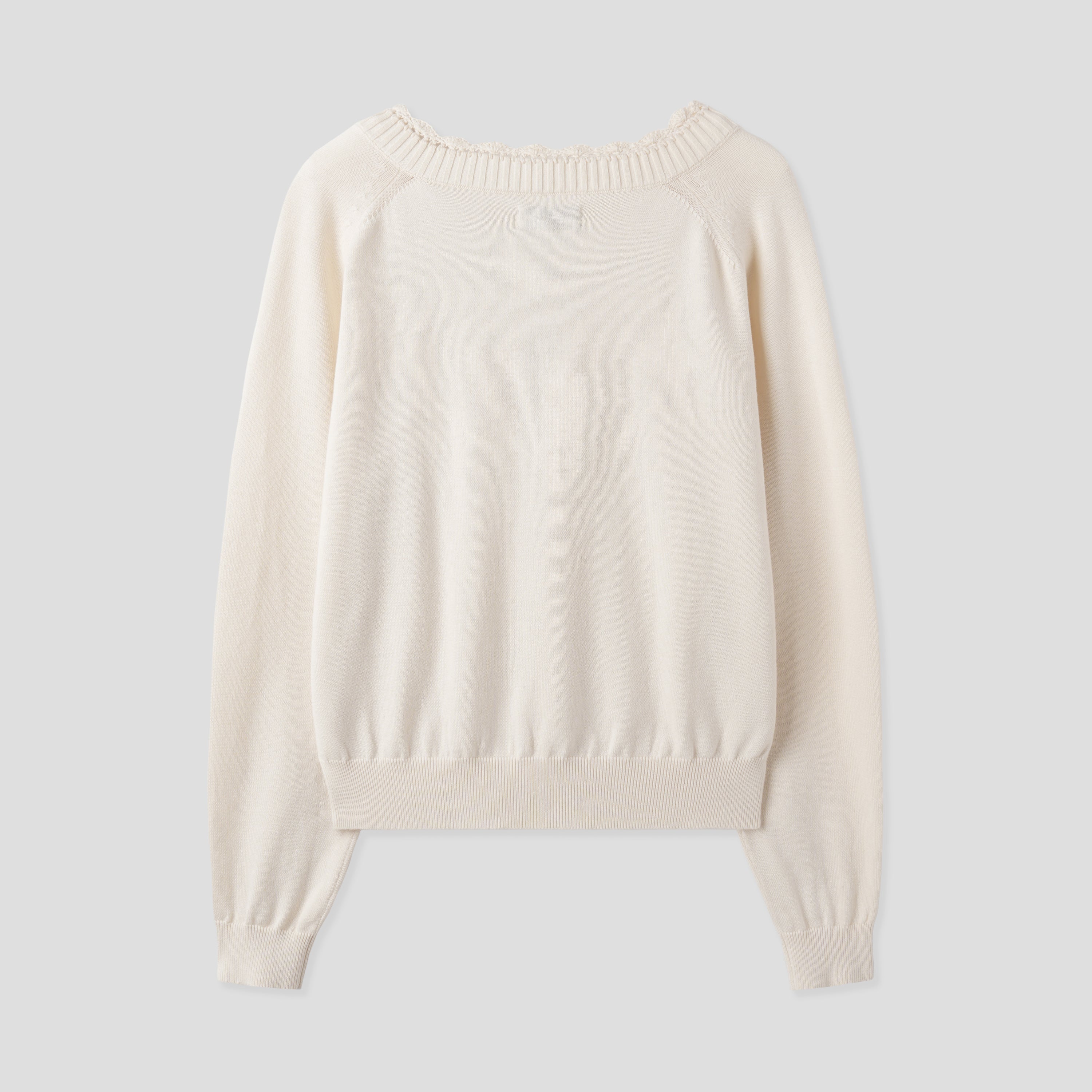 LACE V NECK KNIT_CREAM