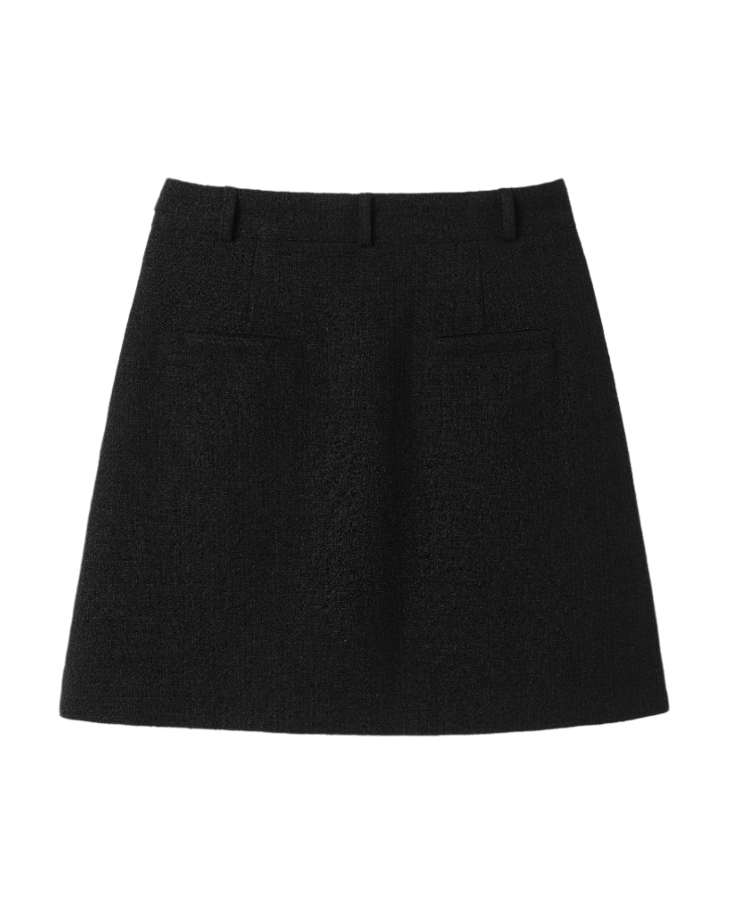 PLEATED TWEED SKIRT_BLACK