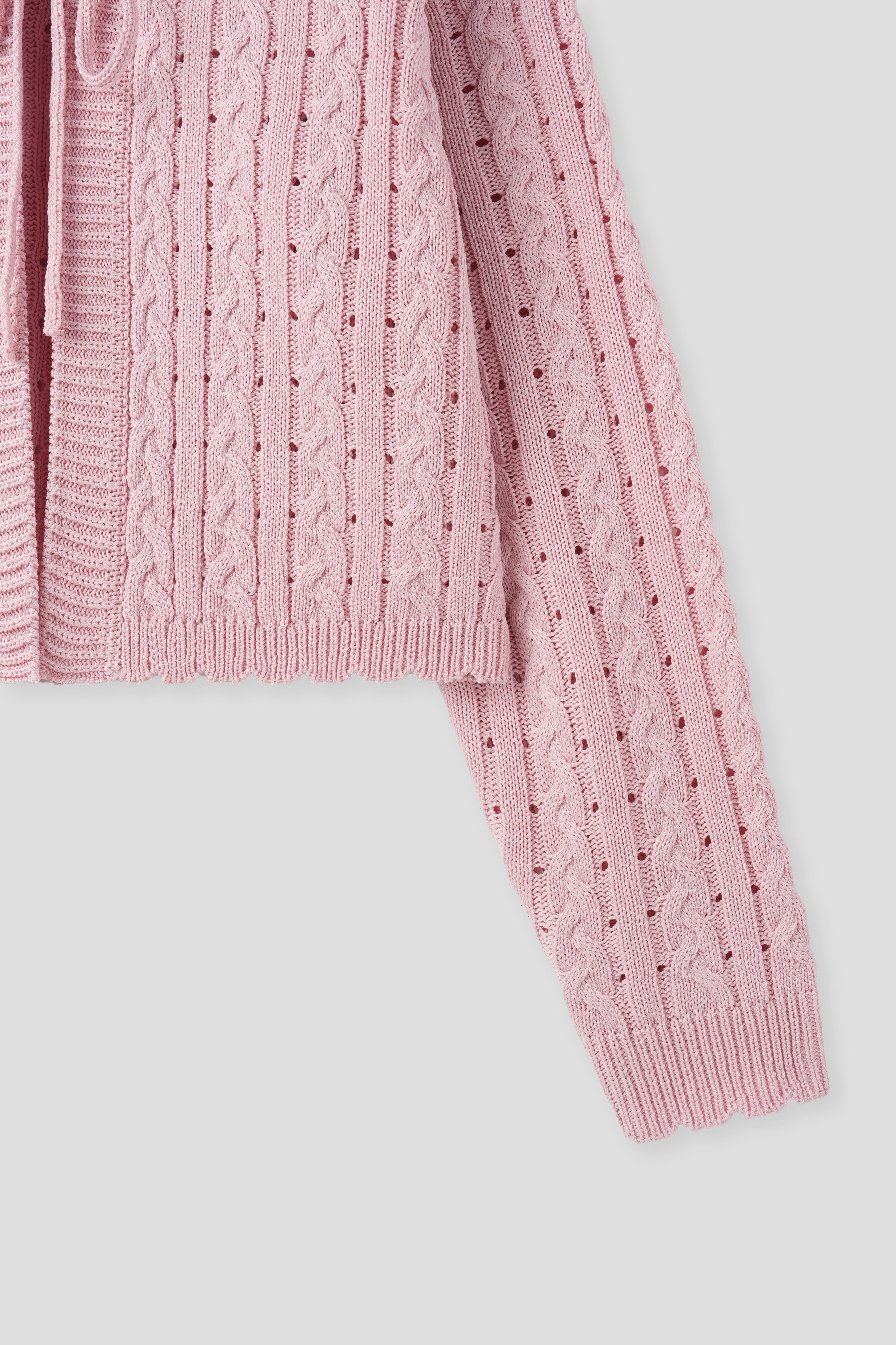 25SS LACE RIBBON CABLE-KNIT CARDIGAN SET_PINK