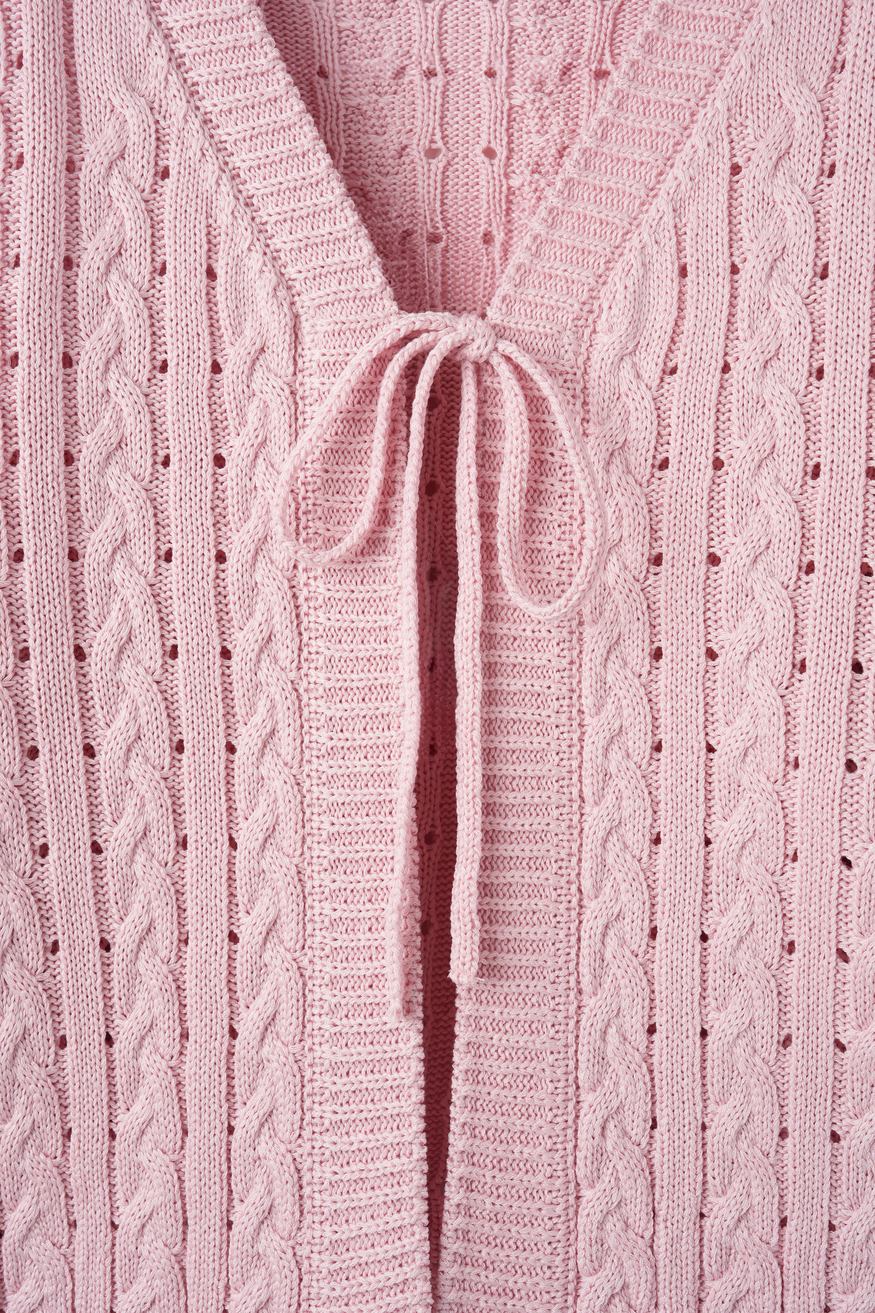 25SS LACE RIBBON CABLE-KNIT CARDIGAN SET_PINK