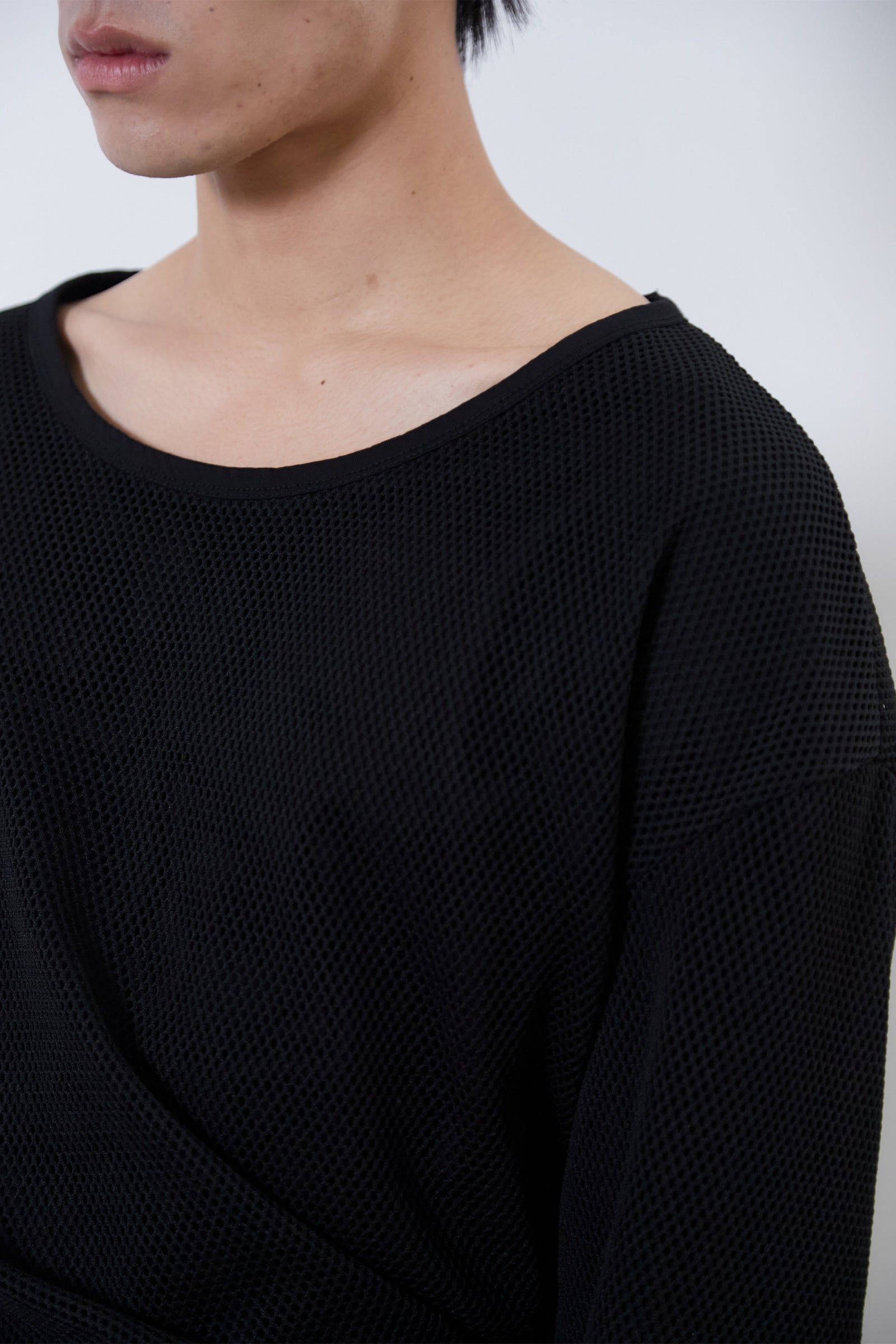 MESH LAYERED LONG SLEEVE_NOIR