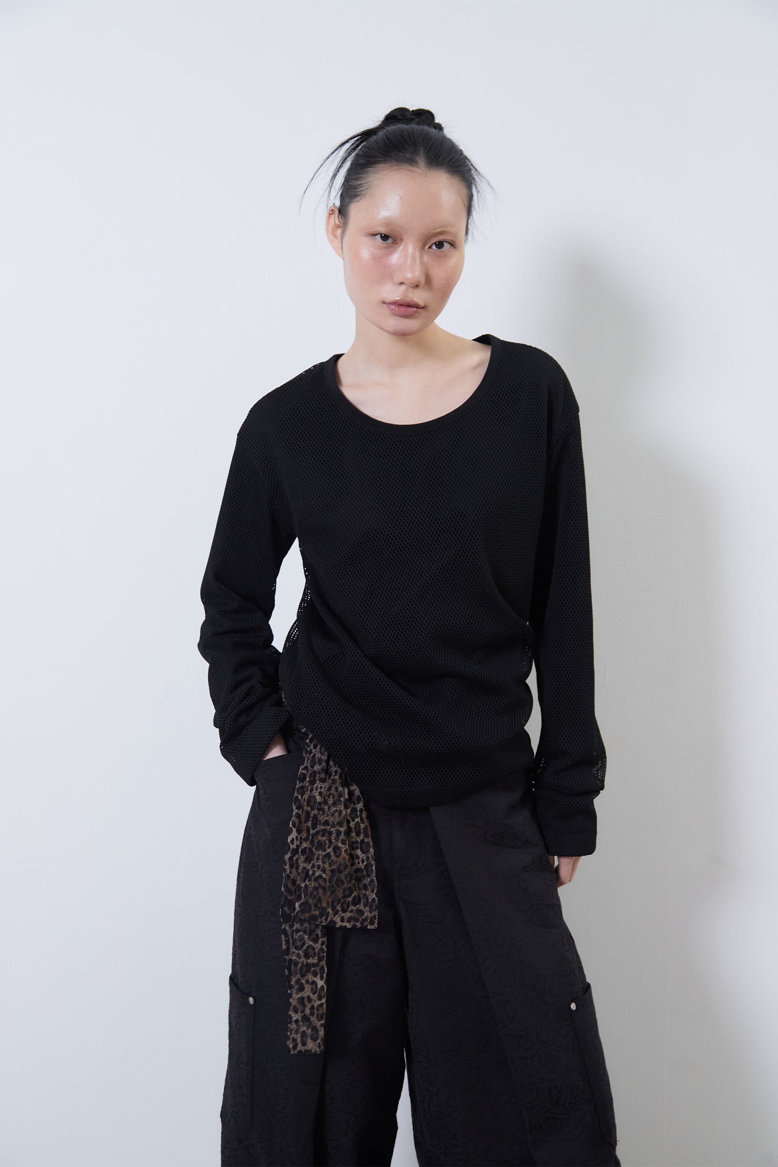 MESH LAYERED LONG SLEEVE_NOIR
