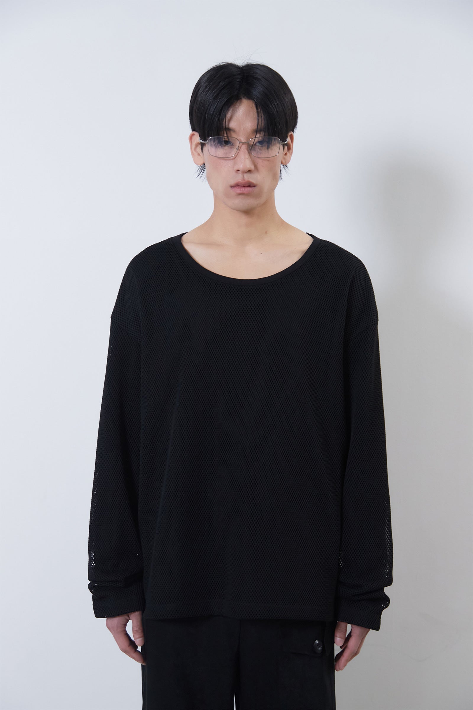 MESH LAYERED LONG SLEEVE_NOIR