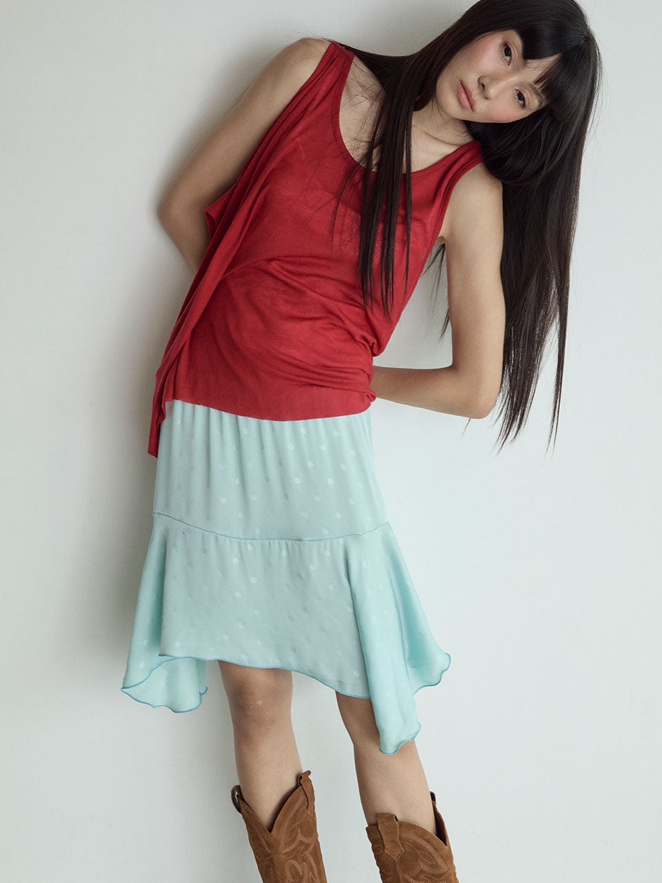 POLKA DOT SKIRT_BLEU CIEL