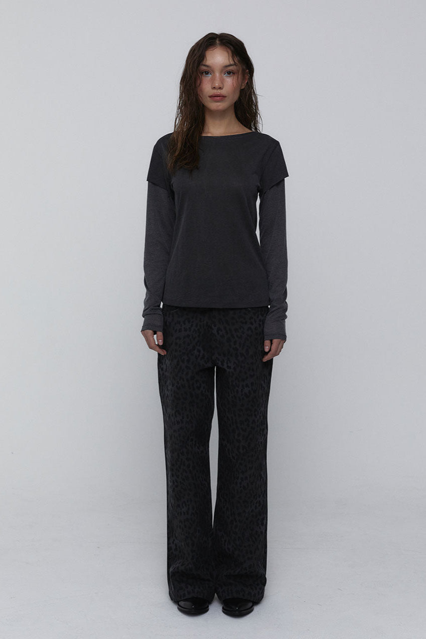 25SS COTTON LEOPARD REGULAR PANTS_CHARCOAL