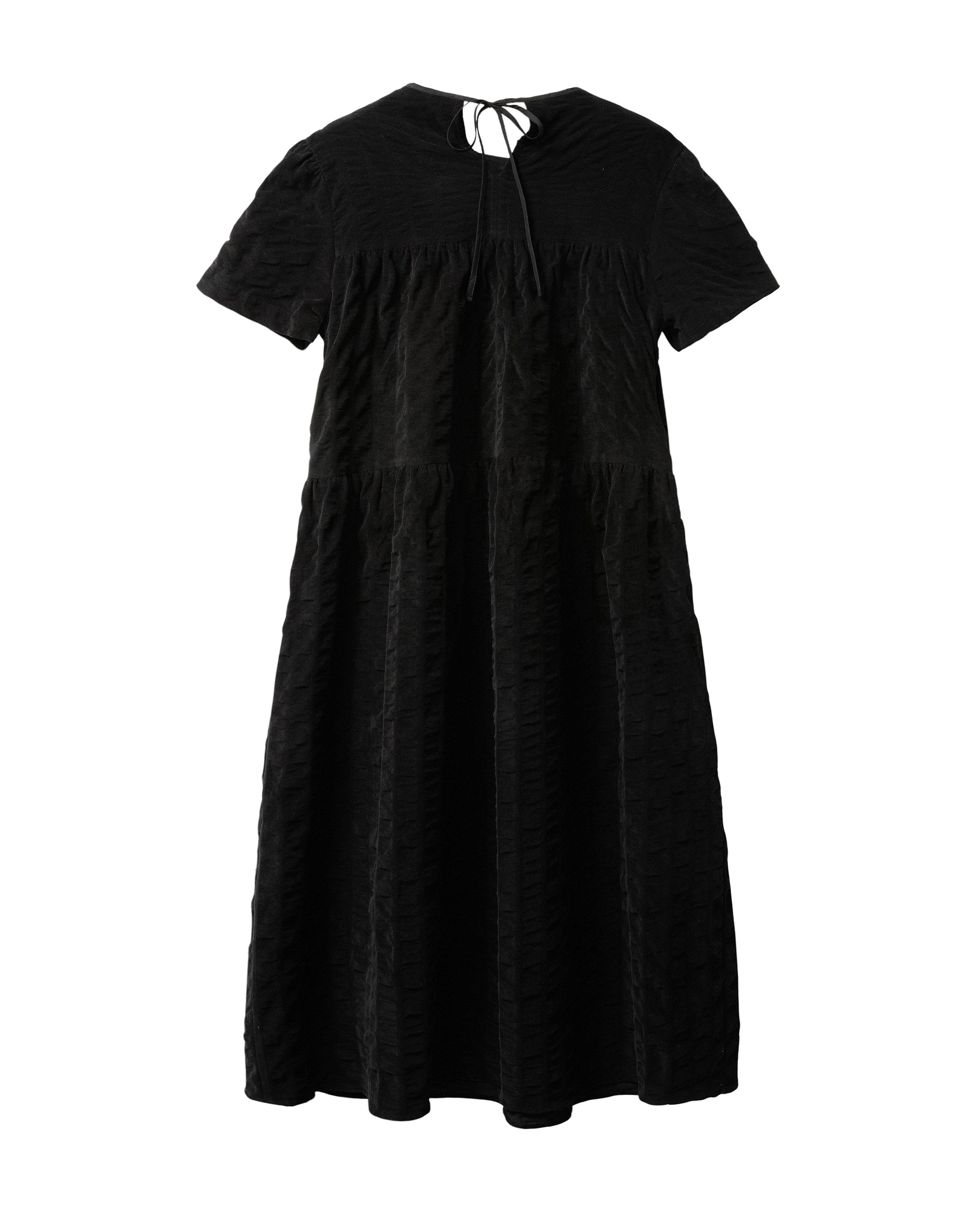 ROBE LONGUE MANCHES COURTES EN VELOURS CÔTELÉ_NOIR