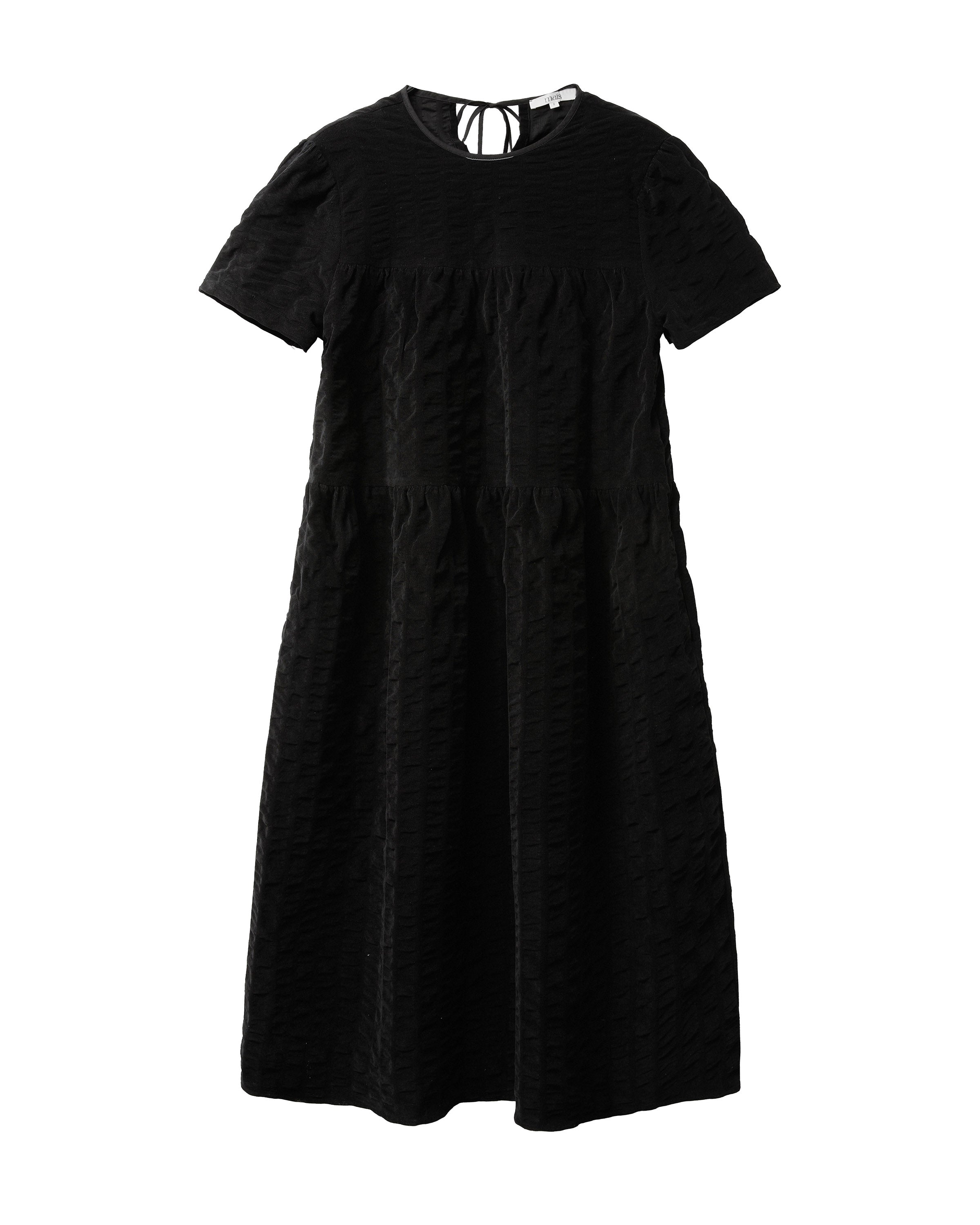 ROBE LONGUE MANCHES COURTES EN VELOURS CÔTELÉ_NOIR