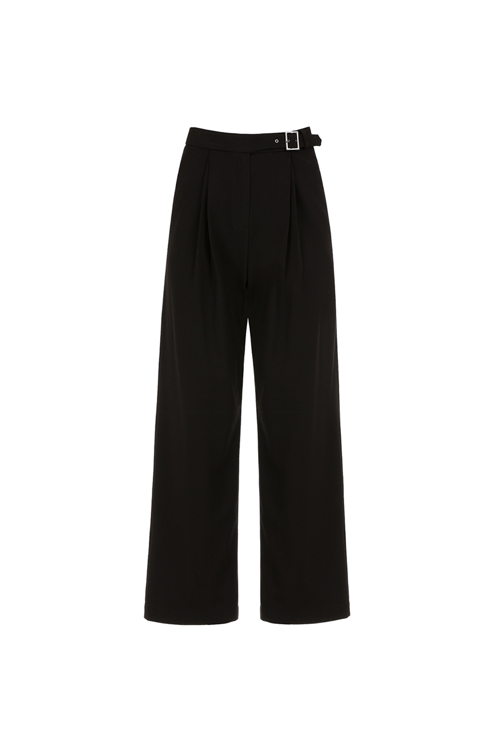 DOUBLE TUCK WIDE BELT SLACKS_BLACK